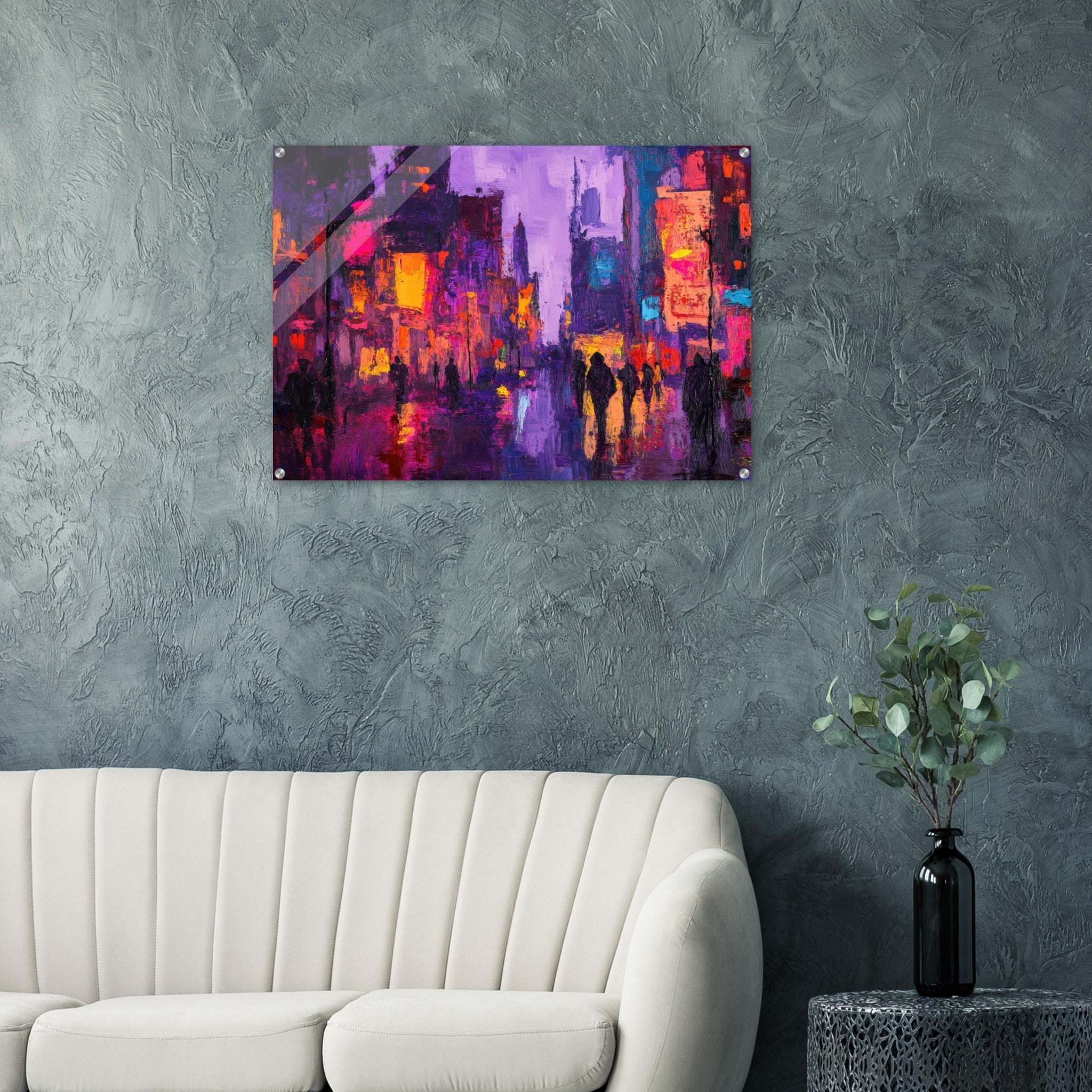 Acrylic Print Landscape - A cityscape bathed in the dim glow of streetligh 3 - Shop Ai Art WebShop - Digital Art online Store