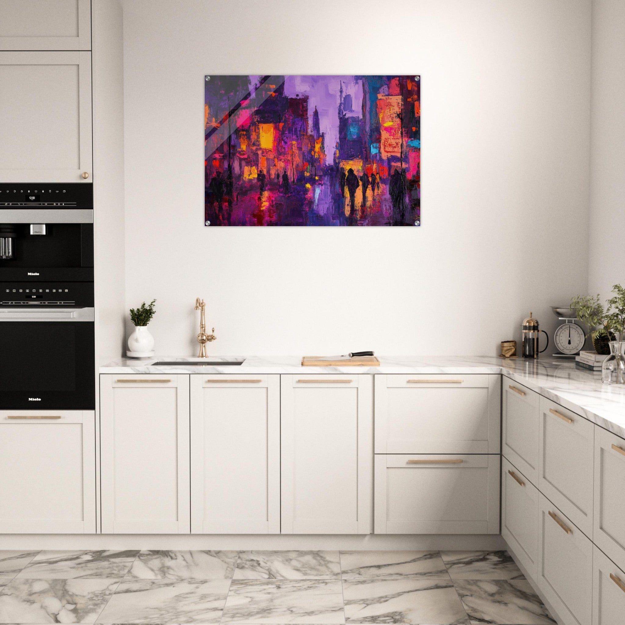 Acrylic Print Landscape - A cityscape bathed in the dim glow of streetligh 3 - Shop Ai Art WebShop - Digital Art online Store