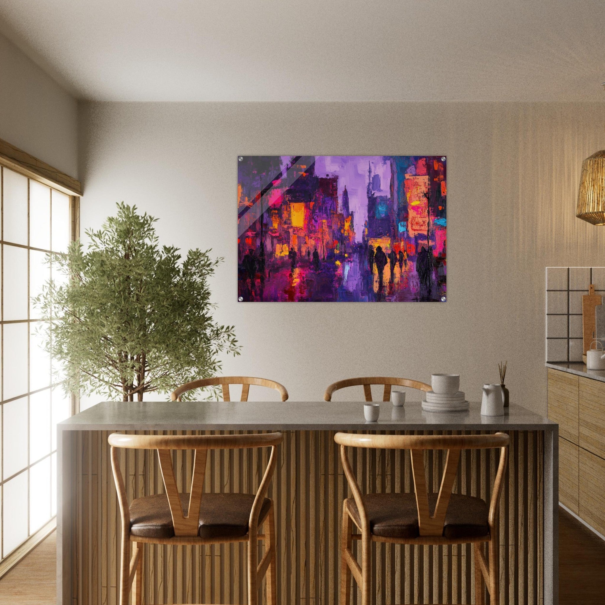 Acrylic Print Landscape - A cityscape bathed in the dim glow of streetligh 3 - Shop Ai Art WebShop - Digital Art online Store