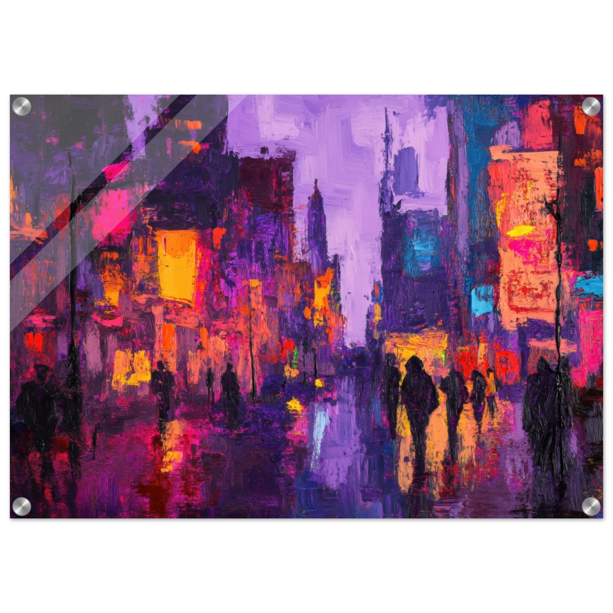 Acrylic Print Landscape - A cityscape bathed in the dim glow of streetligh 3 - Shop Ai Art WebShop - Digital Art online Store