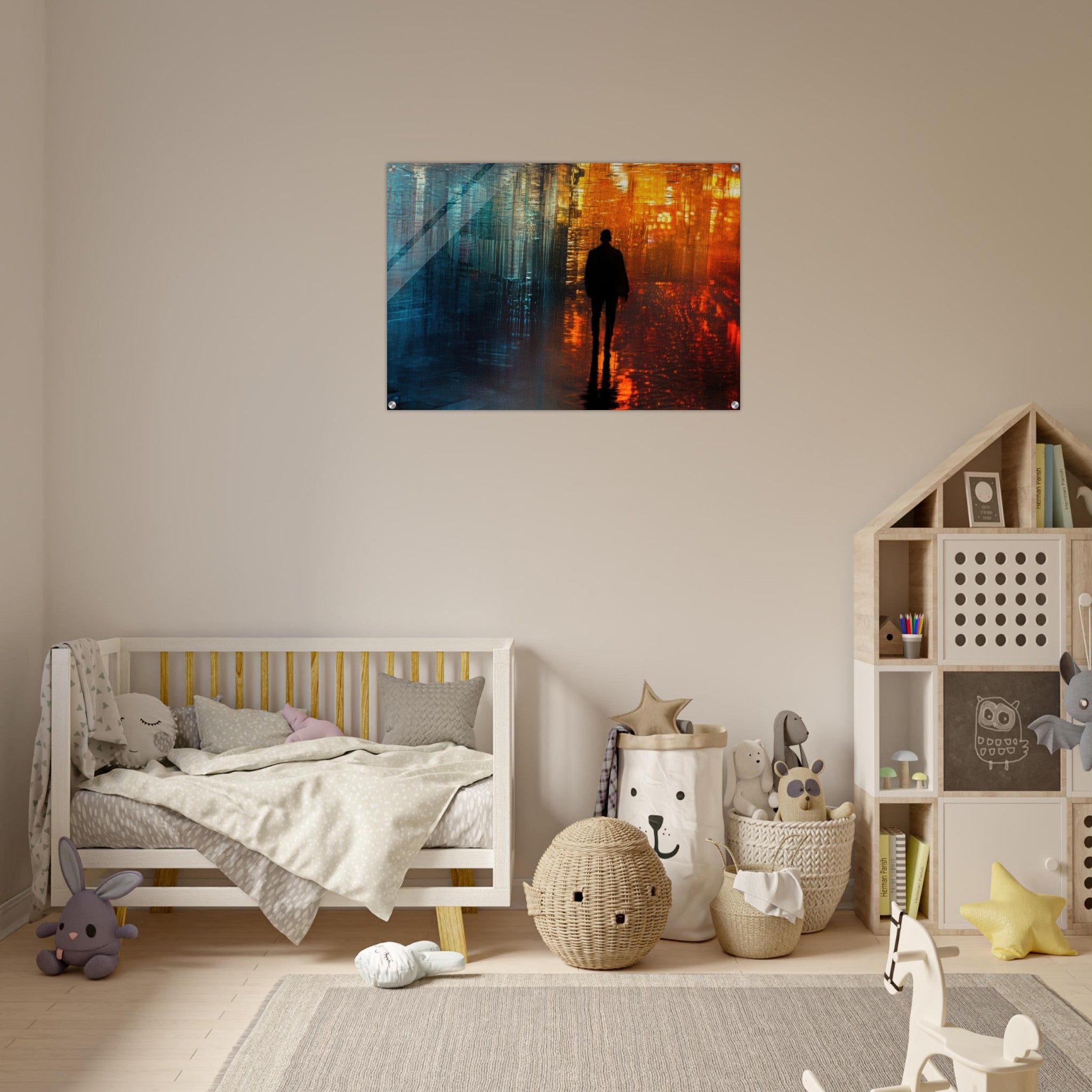 Acrylic Print Landscape - A lonely figure walks the rain - drenched streets - Ai Art Force