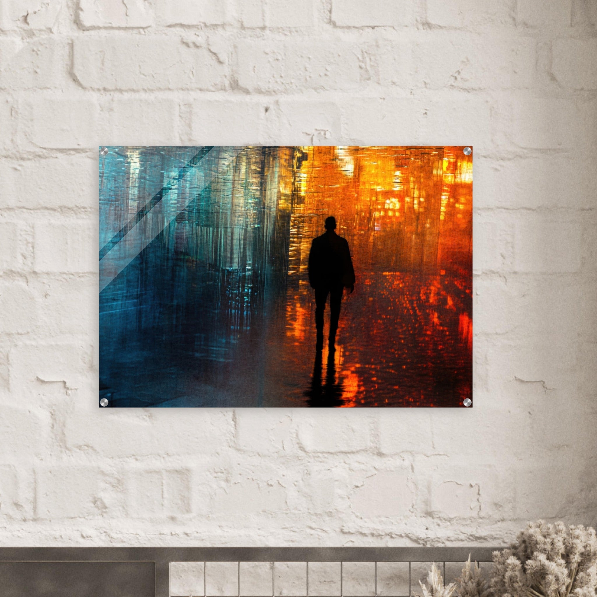 Acrylic Print Landscape - A lonely figure walks the rain - drenched streets - Ai Art Force