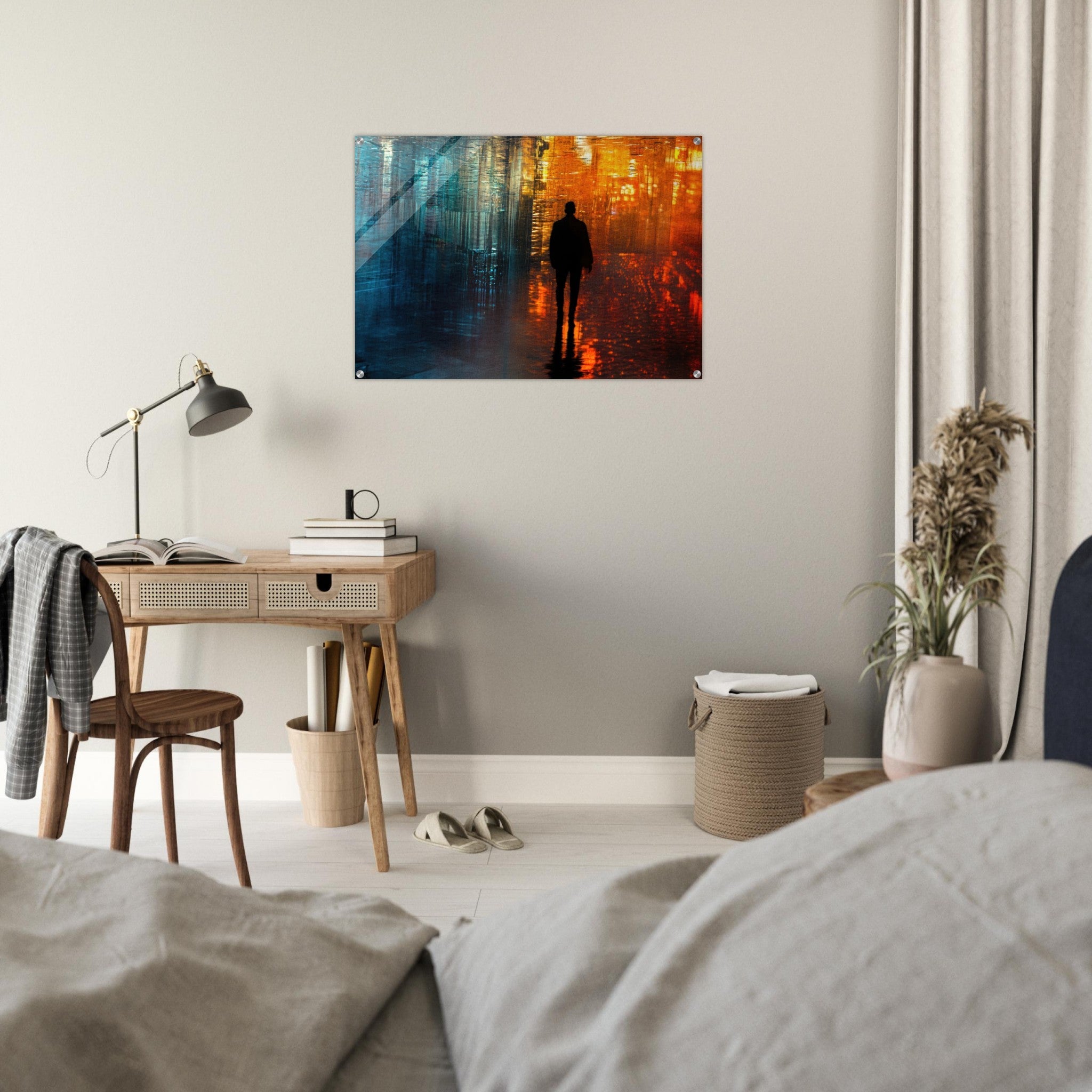 Acrylic Print Landscape - A lonely figure walks the rain - drenched streets - Ai Art Force