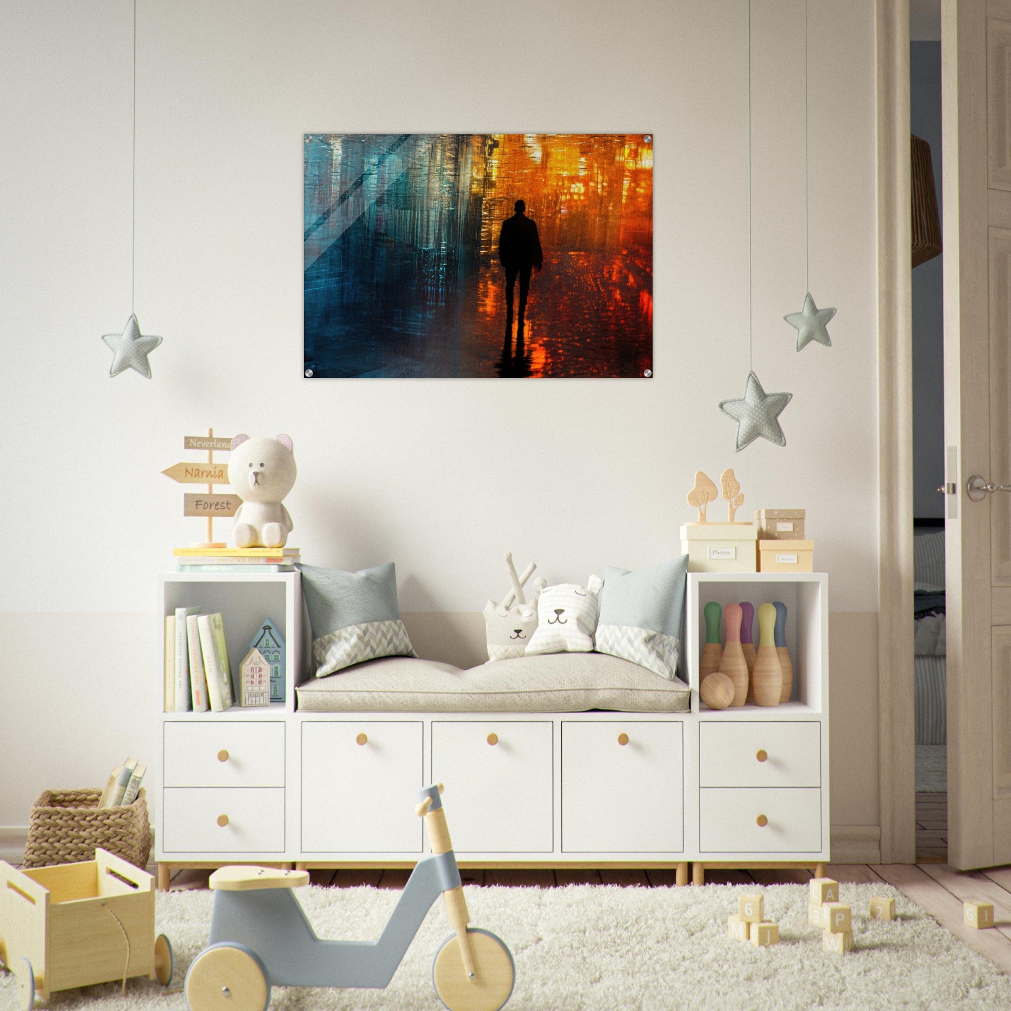 Acrylic Print Landscape - A lonely figure walks the rain - drenched streets - Ai Art Force