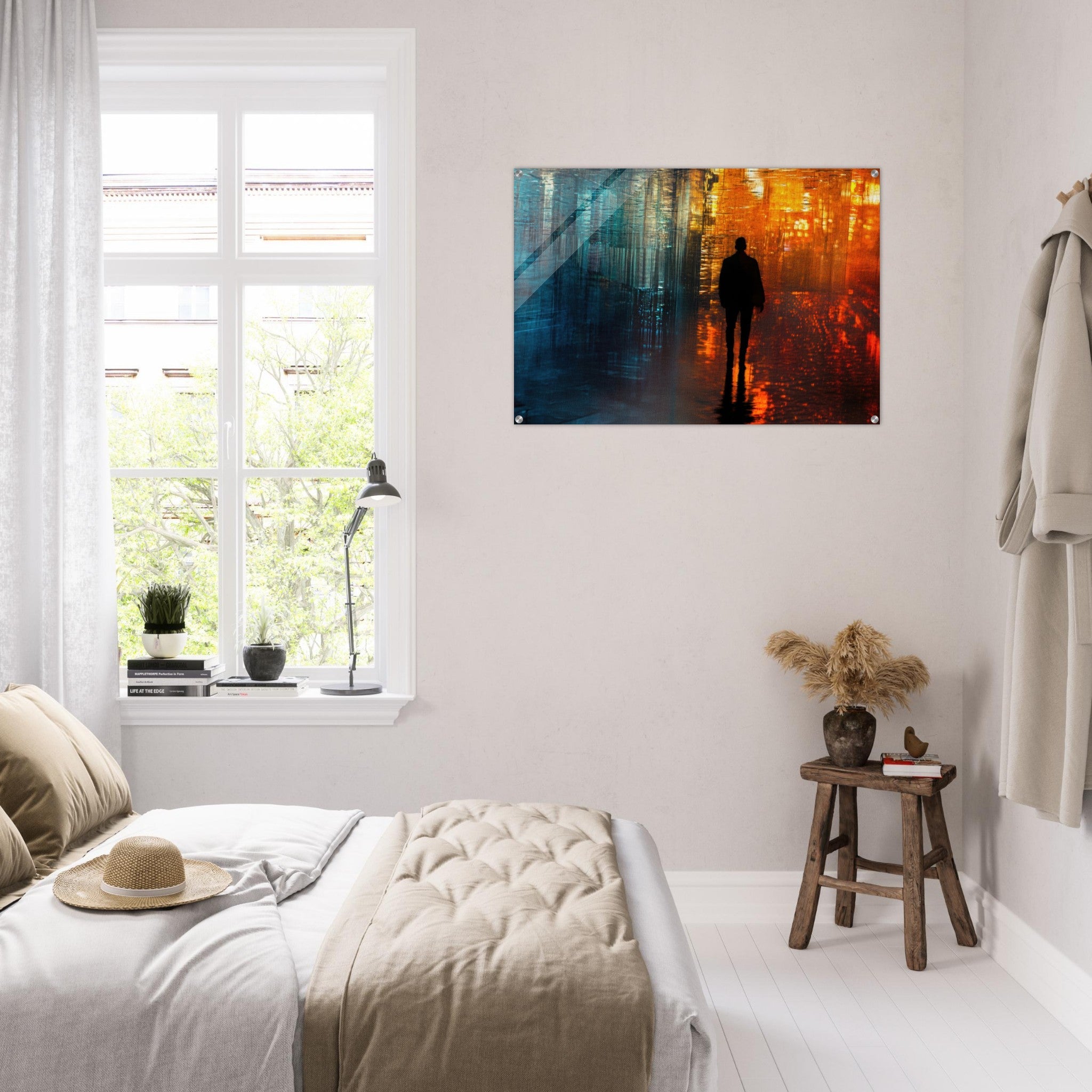 Acrylic Print Landscape - A lonely figure walks the rain - drenched streets - Ai Art Force