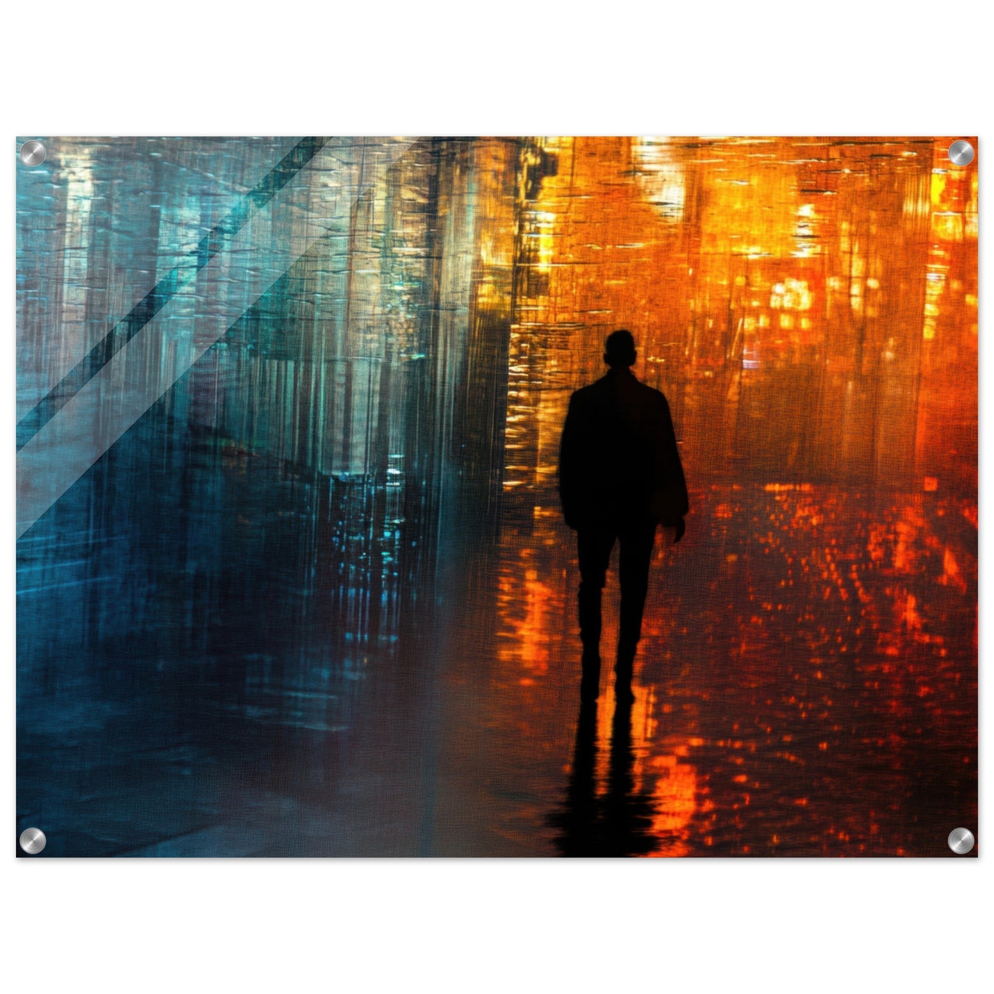 Acrylic Print Landscape - A lonely figure walks the rain - drenched streets - Ai Art Force