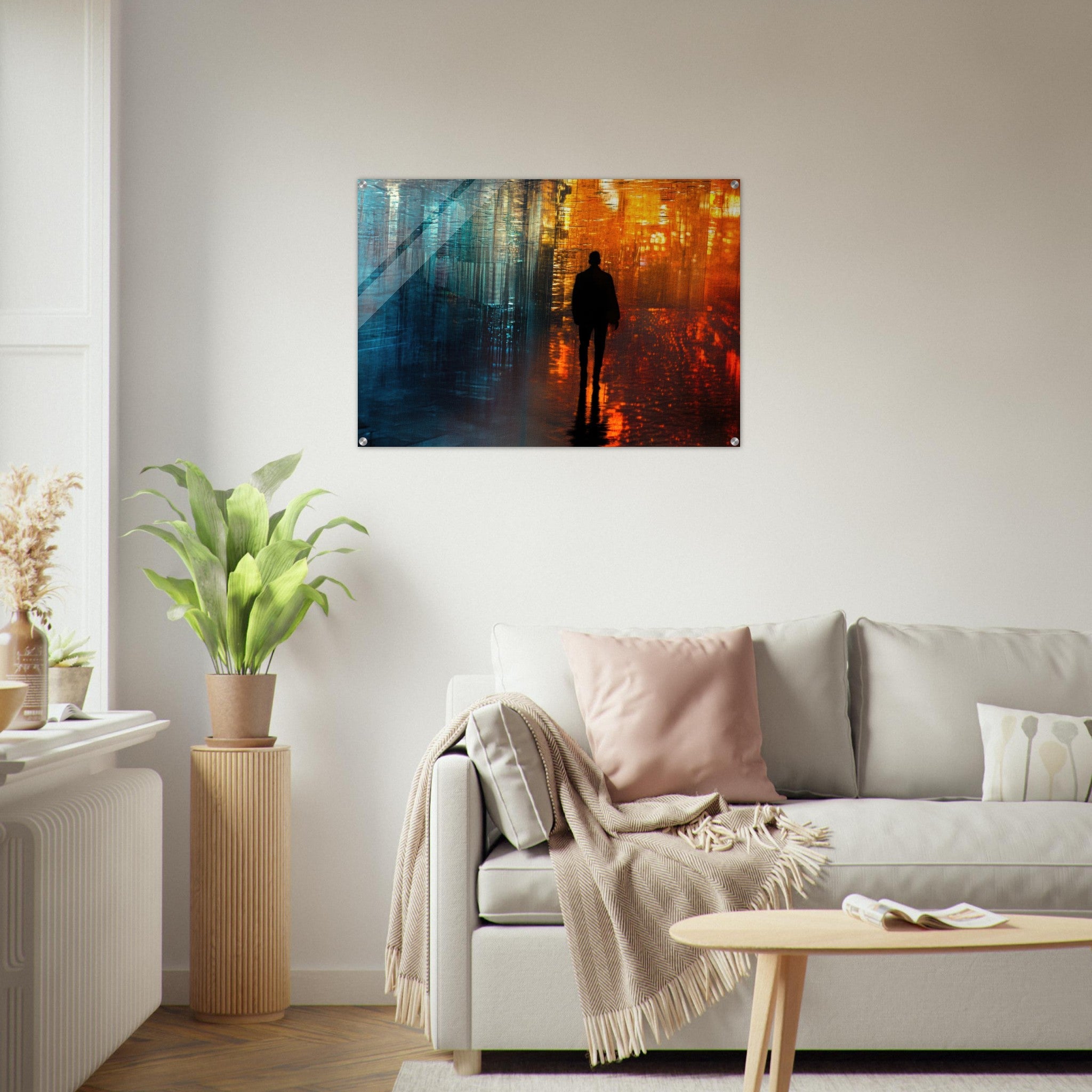 Acrylic Print Landscape - A lonely figure walks the rain - drenched streets - Ai Art Force