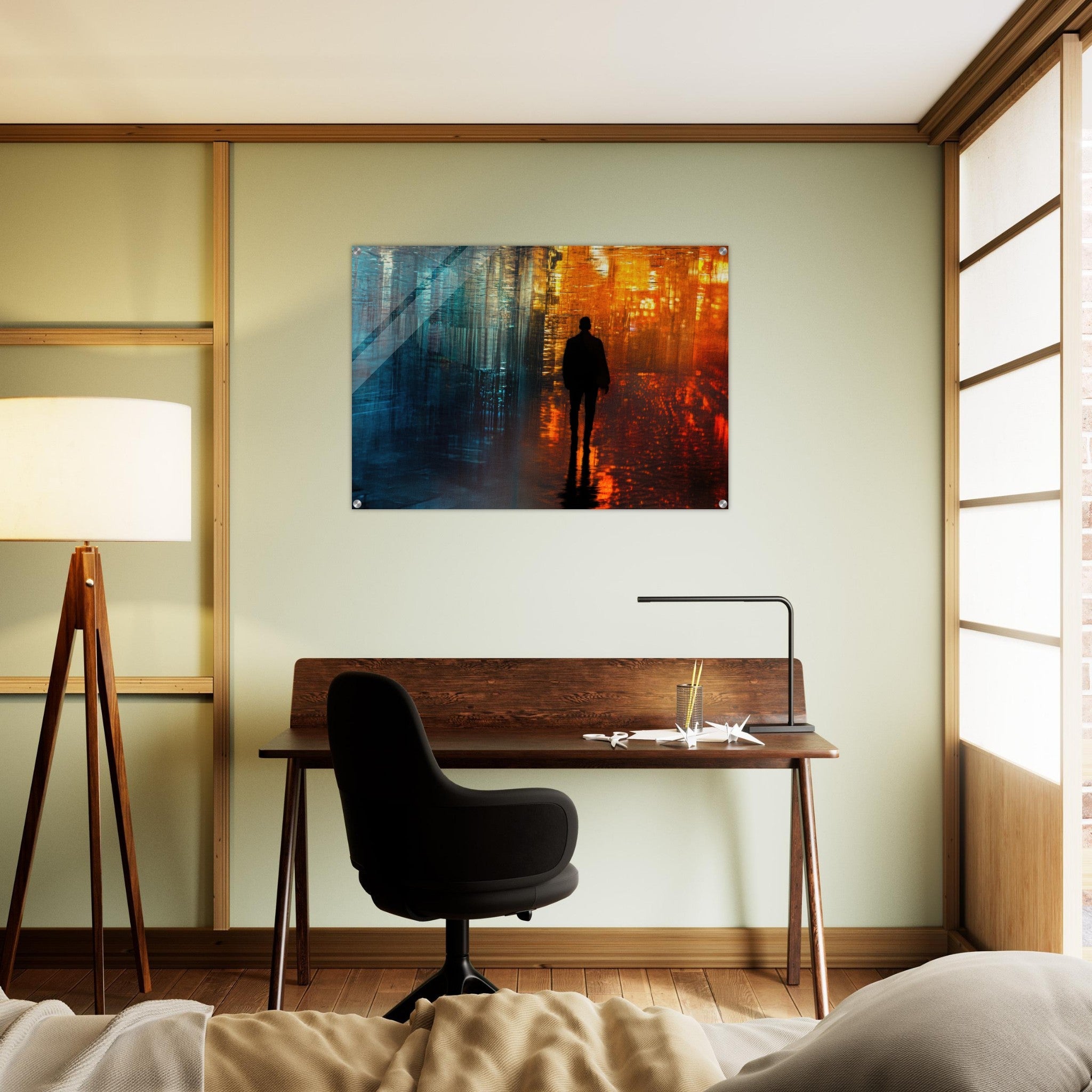Acrylic Print Landscape - A lonely figure walks the rain - drenched streets - Ai Art Force