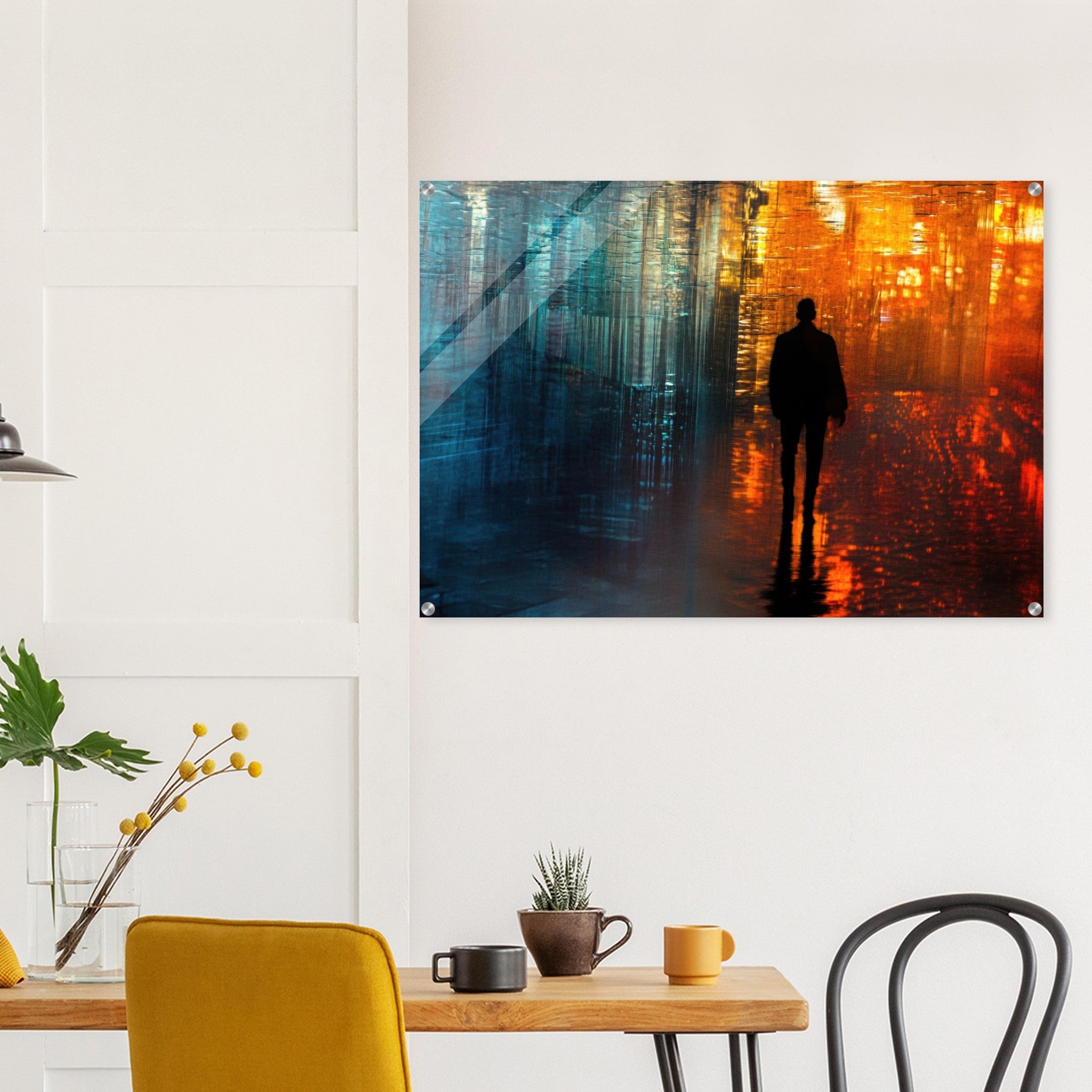Acrylic Print Landscape - A lonely figure walks the rain - drenched streets - Ai Art Force