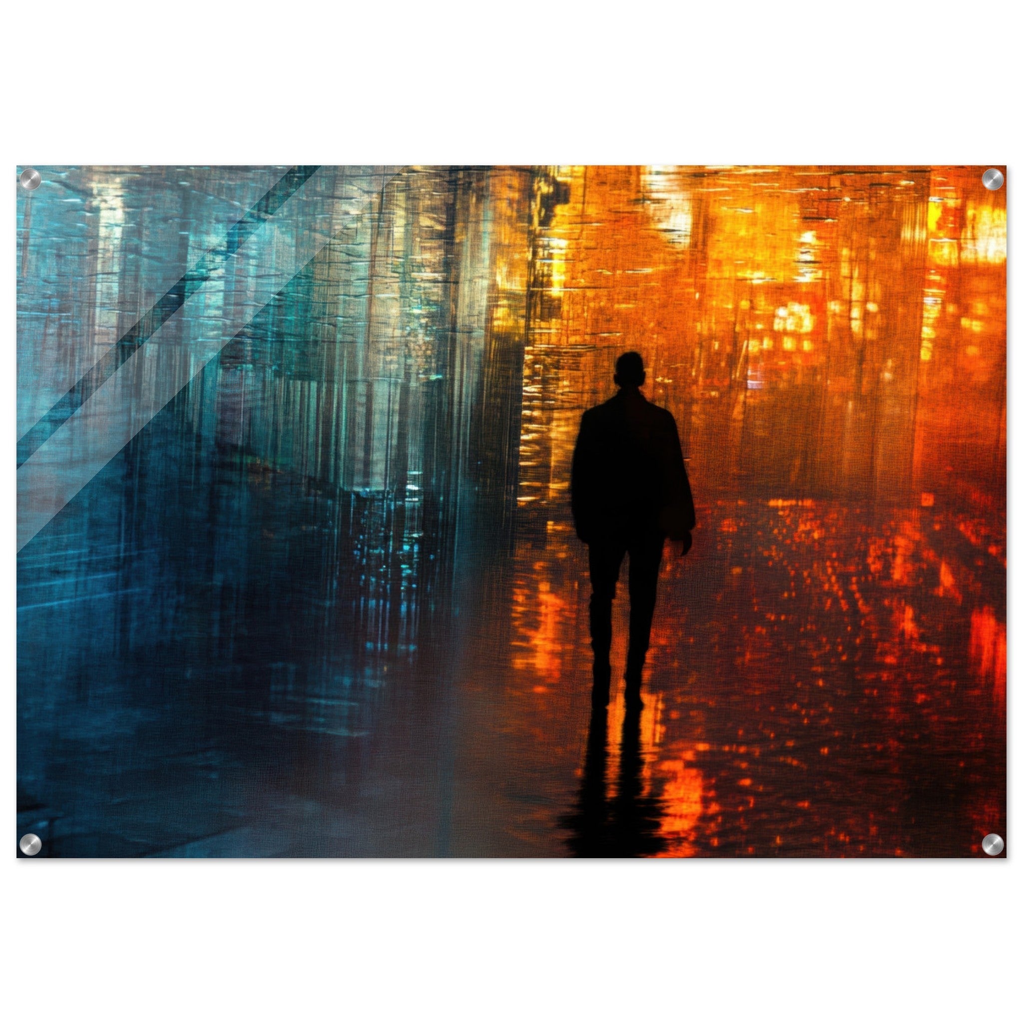 Acrylic Print Landscape - A lonely figure walks the rain - drenched streets - Ai Art Force
