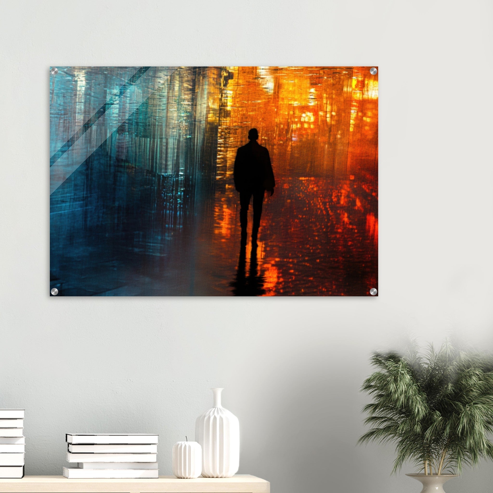 Acrylic Print Landscape - A lonely figure walks the rain - drenched streets - Ai Art Force