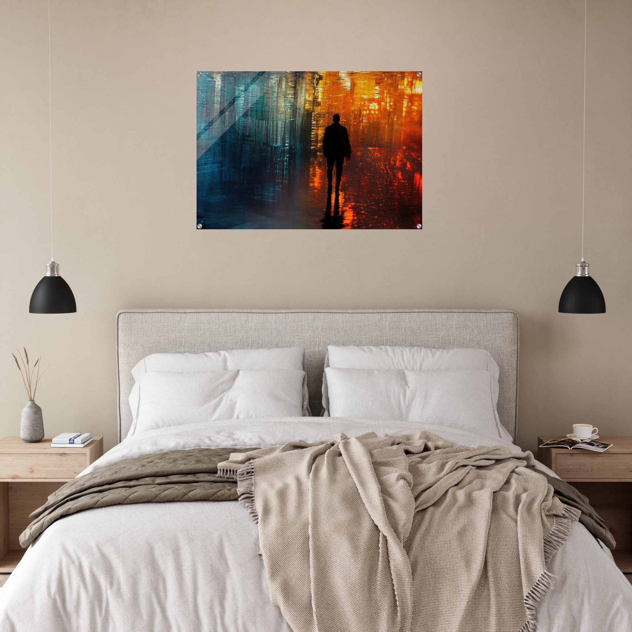 Acrylic Print Landscape - A lonely figure walks the rain - drenched streets - Ai Art Force