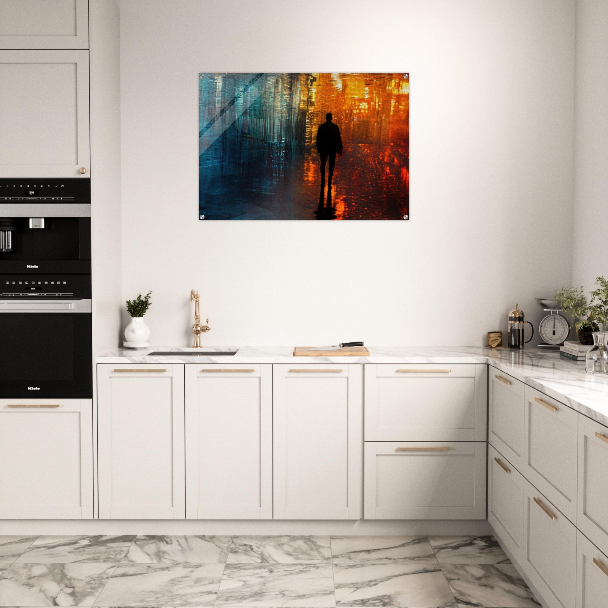 Acrylic Print Landscape - A lonely figure walks the rain - drenched streets - Ai Art Force