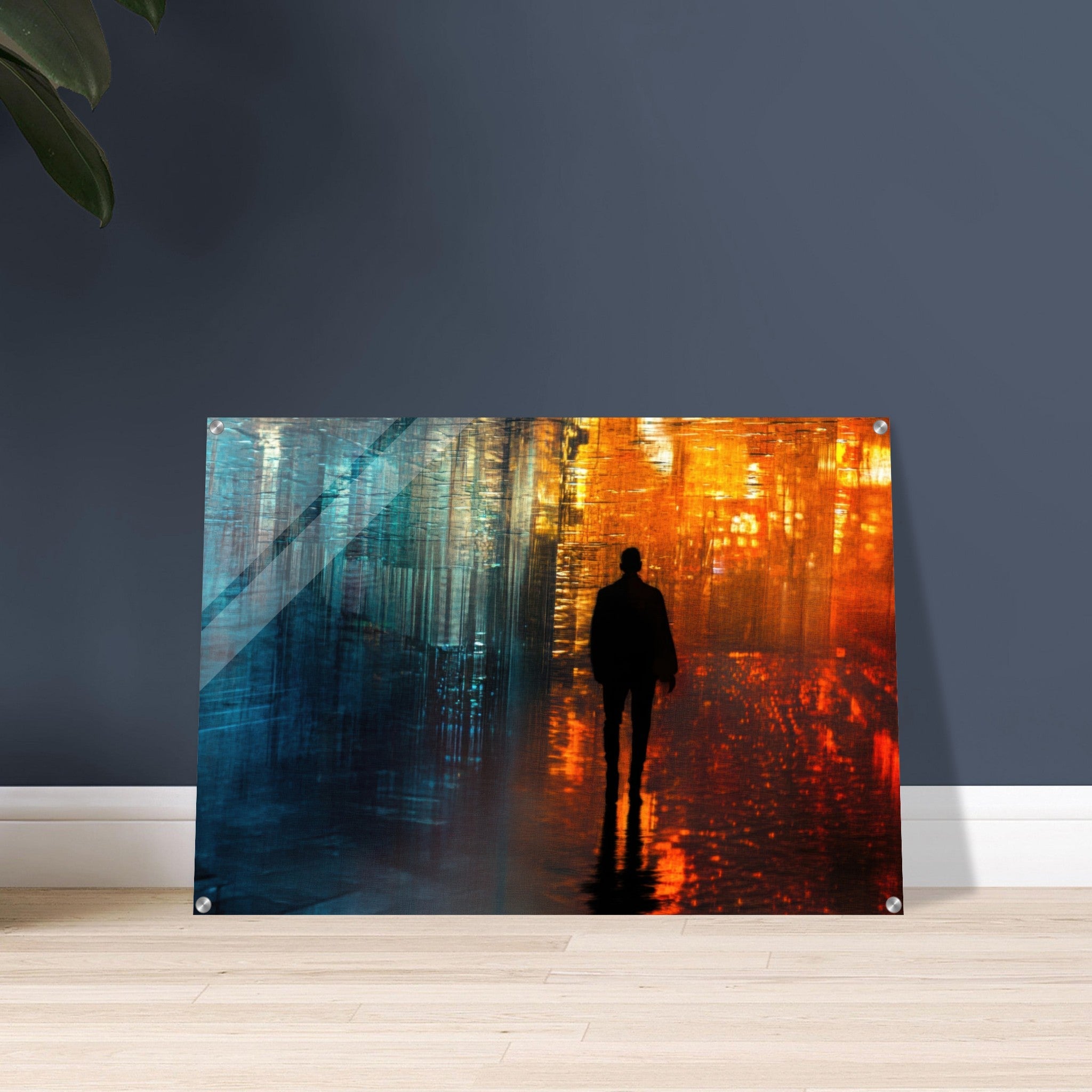 Acrylic Print Landscape - A lonely figure walks the rain - drenched streets - Ai Art Force