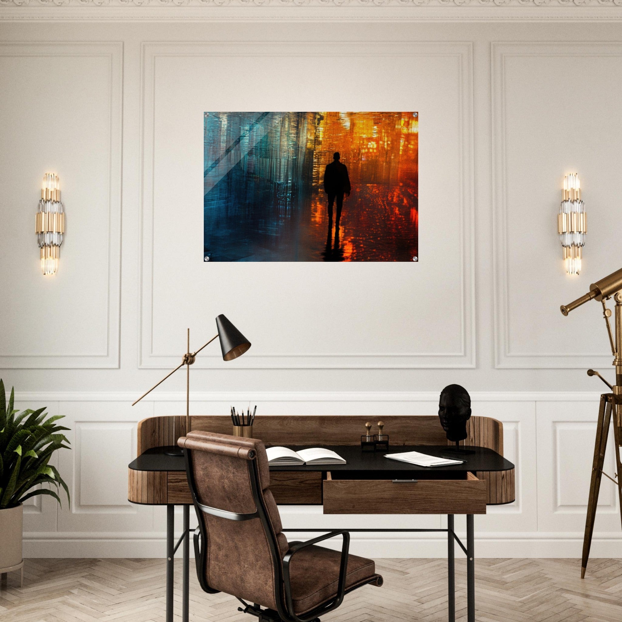 Acrylic Print Landscape - A lonely figure walks the rain - drenched streets - Ai Art Force