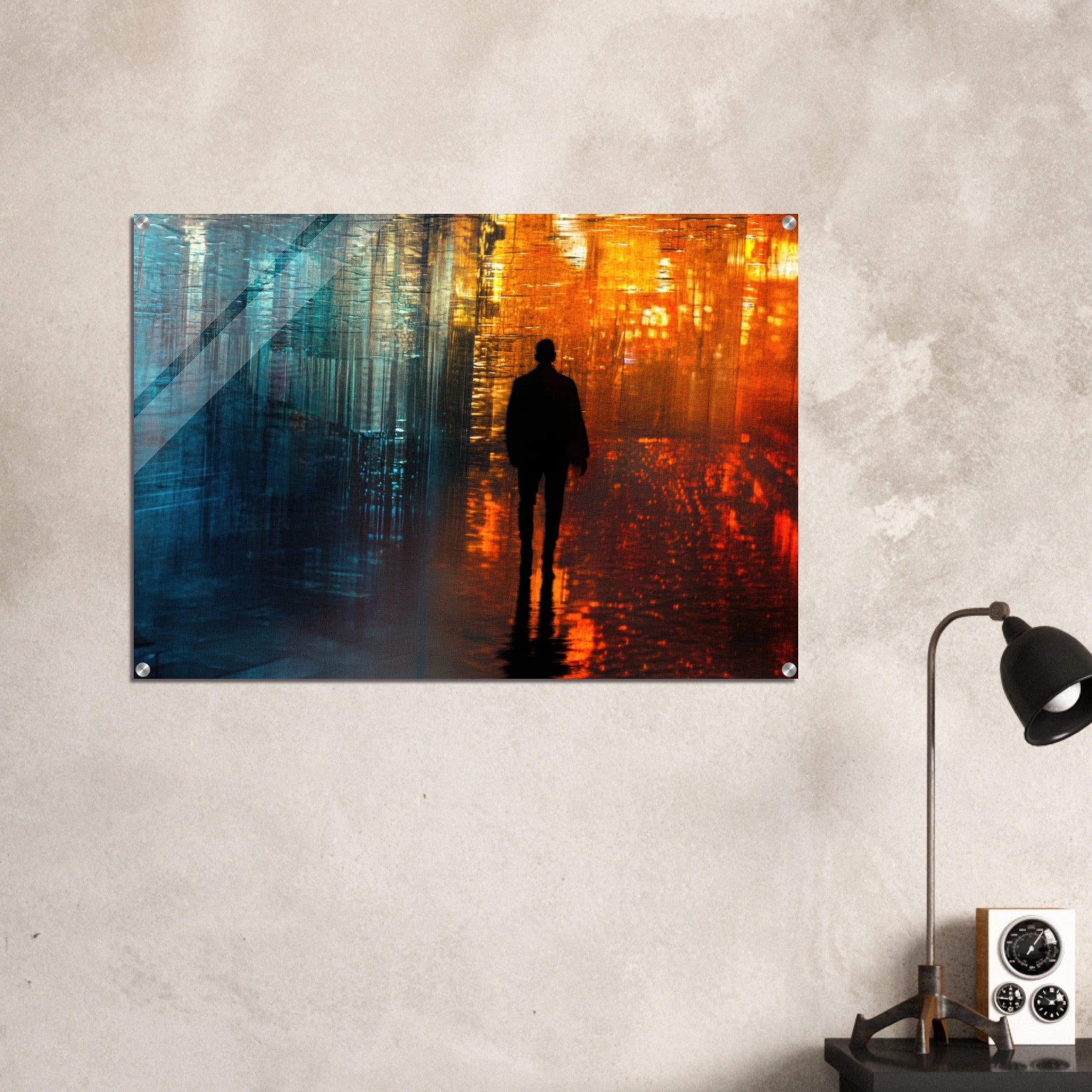 Acrylic Print Landscape - A lonely figure walks the rain - drenched streets - Ai Art Force