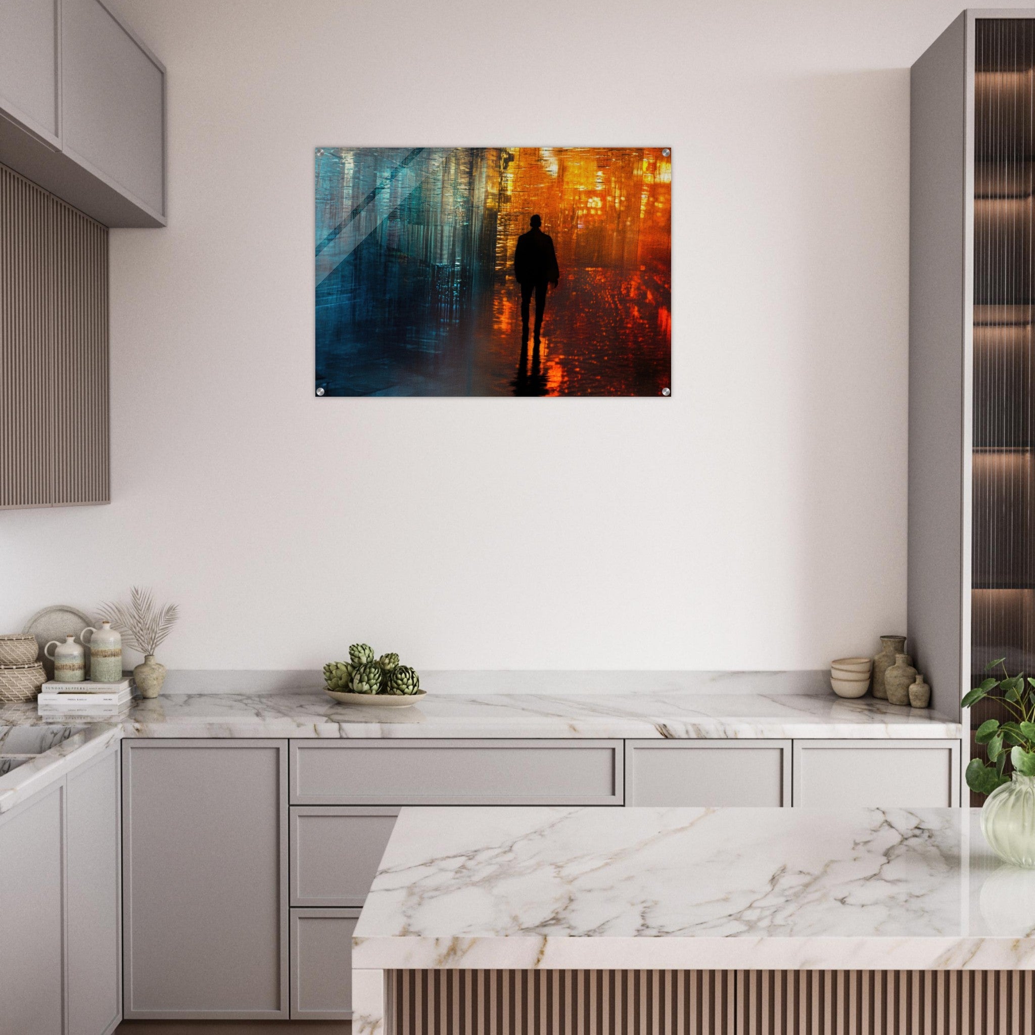Acrylic Print Landscape - A lonely figure walks the rain - drenched streets - Ai Art Force
