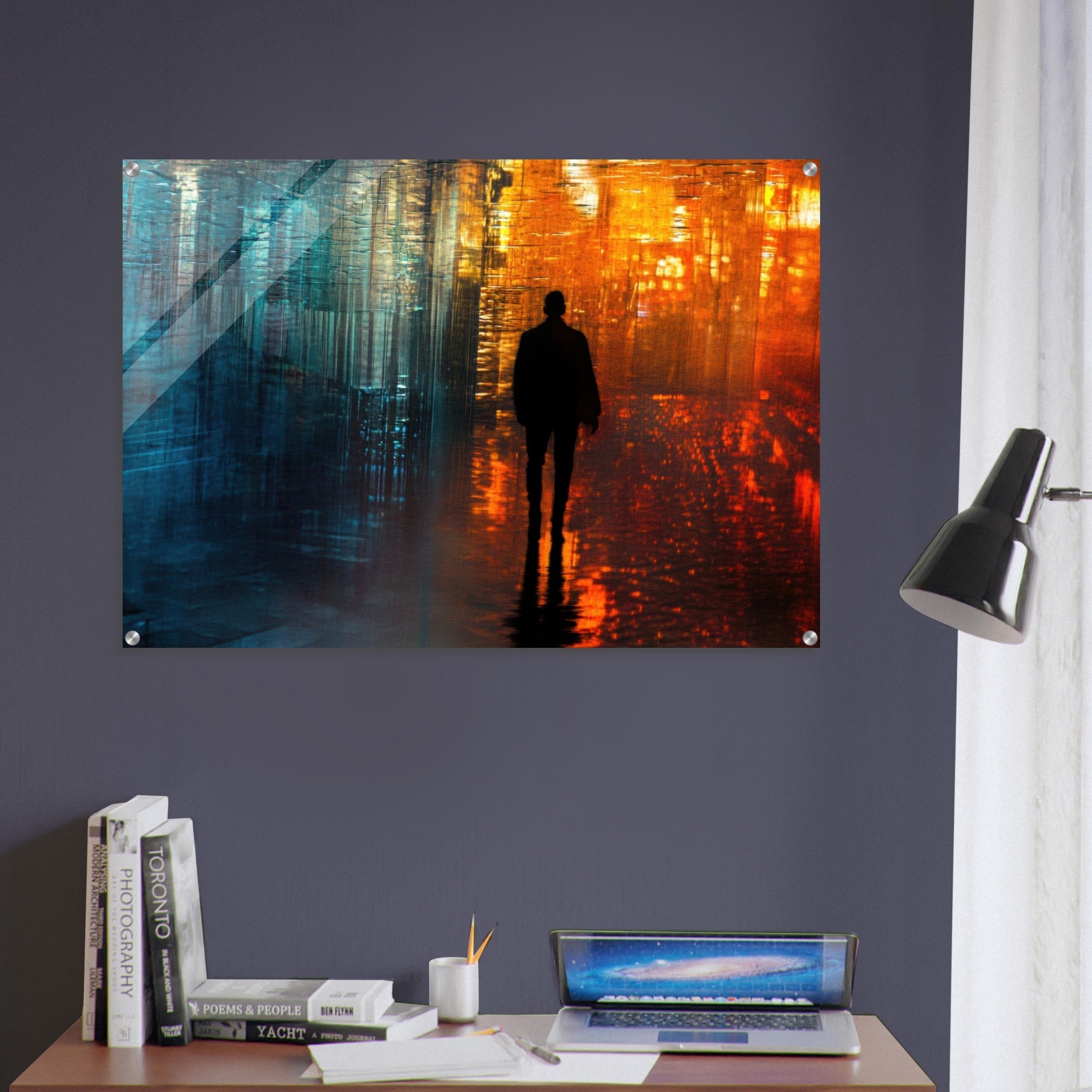 Acrylic Print Landscape - A lonely figure walks the rain - drenched streets - Ai Art Force