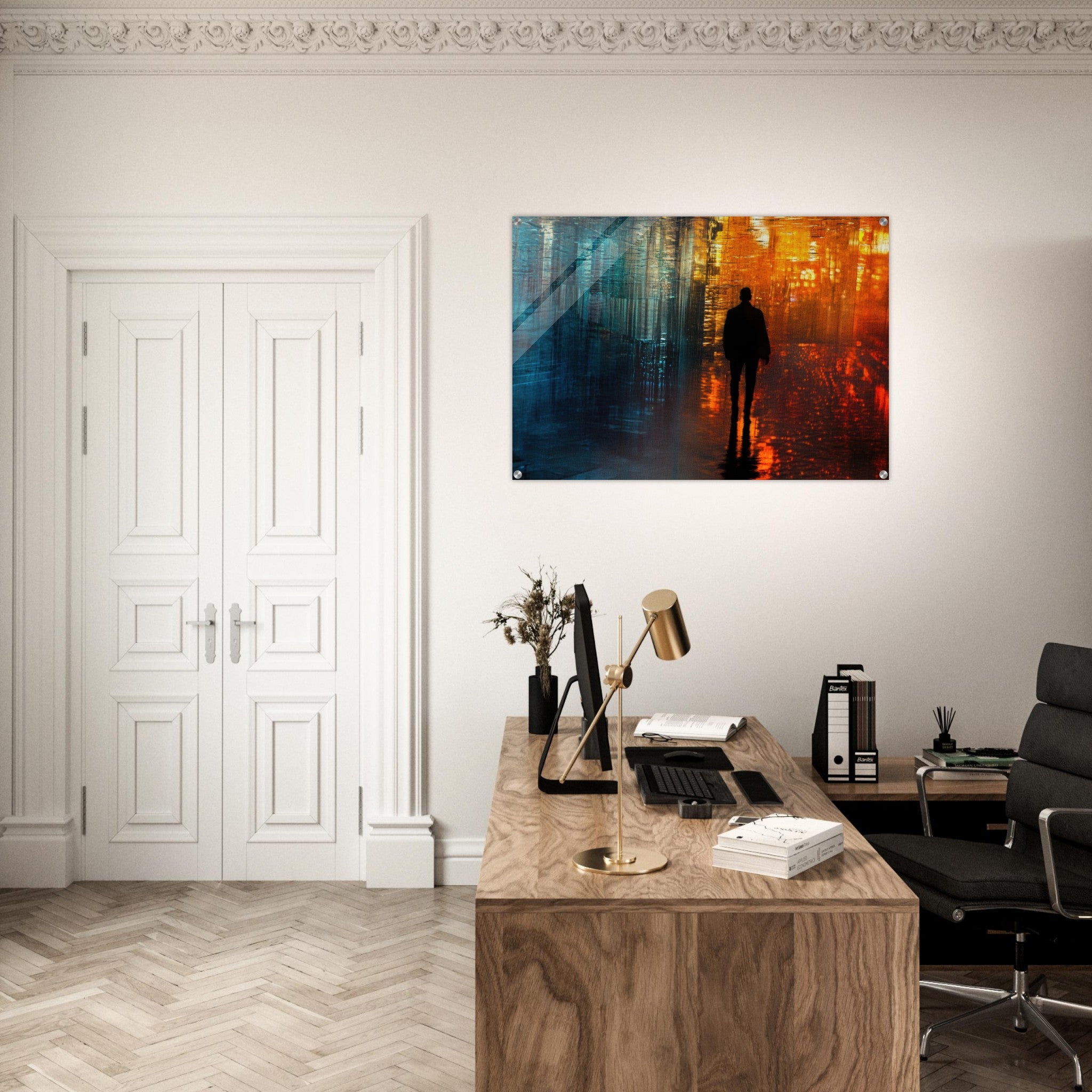 Acrylic Print Landscape - A lonely figure walks the rain - drenched streets - Ai Art Force