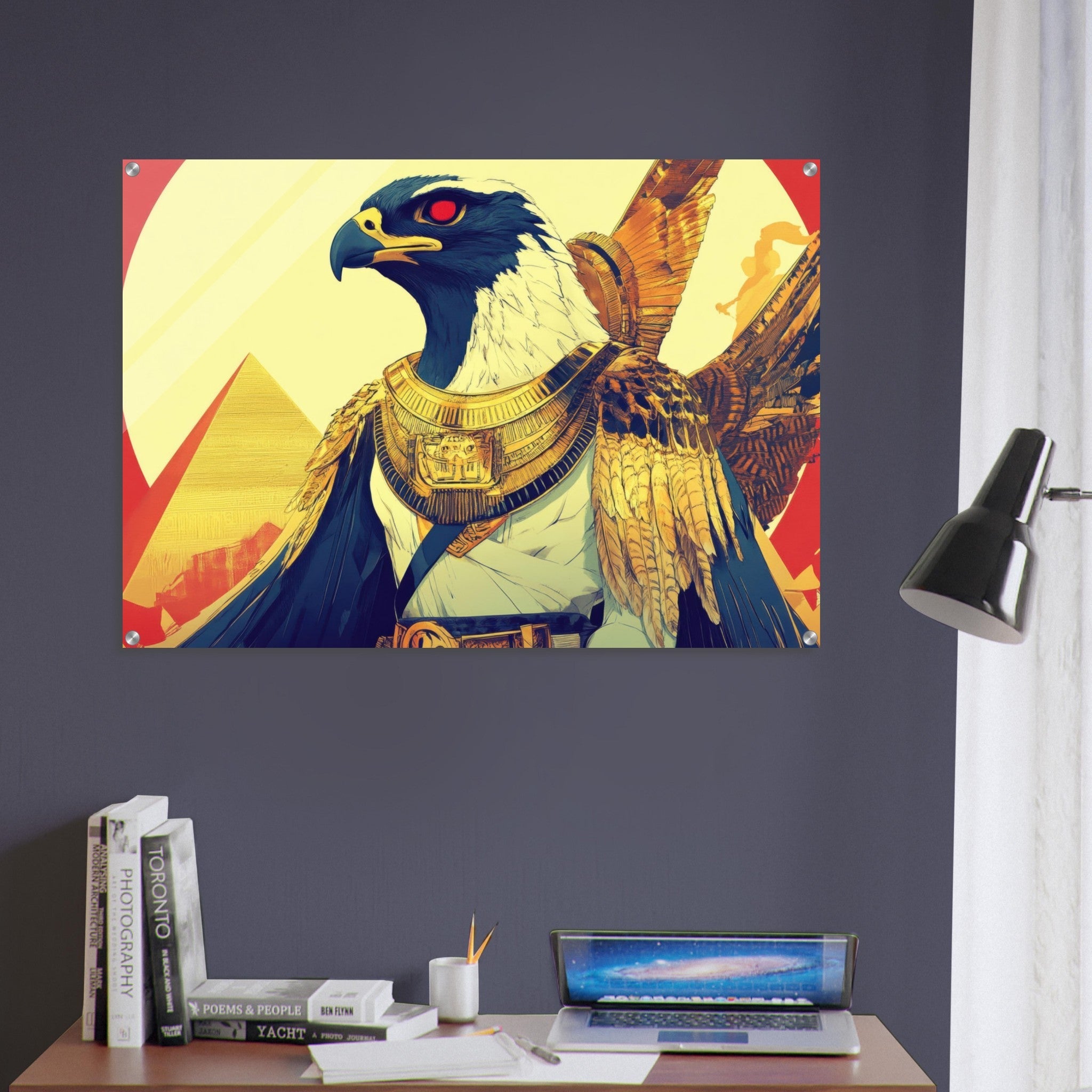 Acrylic Print Landscape - Ancient Egyptian Falcon God Horus A majestic far 3 - Shop Ai Art WebShop - Digital Art online Store