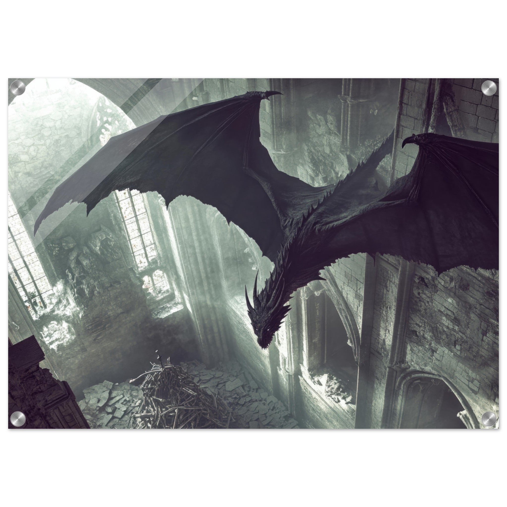 Acrylic Print Landscape - Gothic Shadow Dragons Lair Gothic Dramatic High 2 - Shop Ai Art WebShop - Digital Art online Store