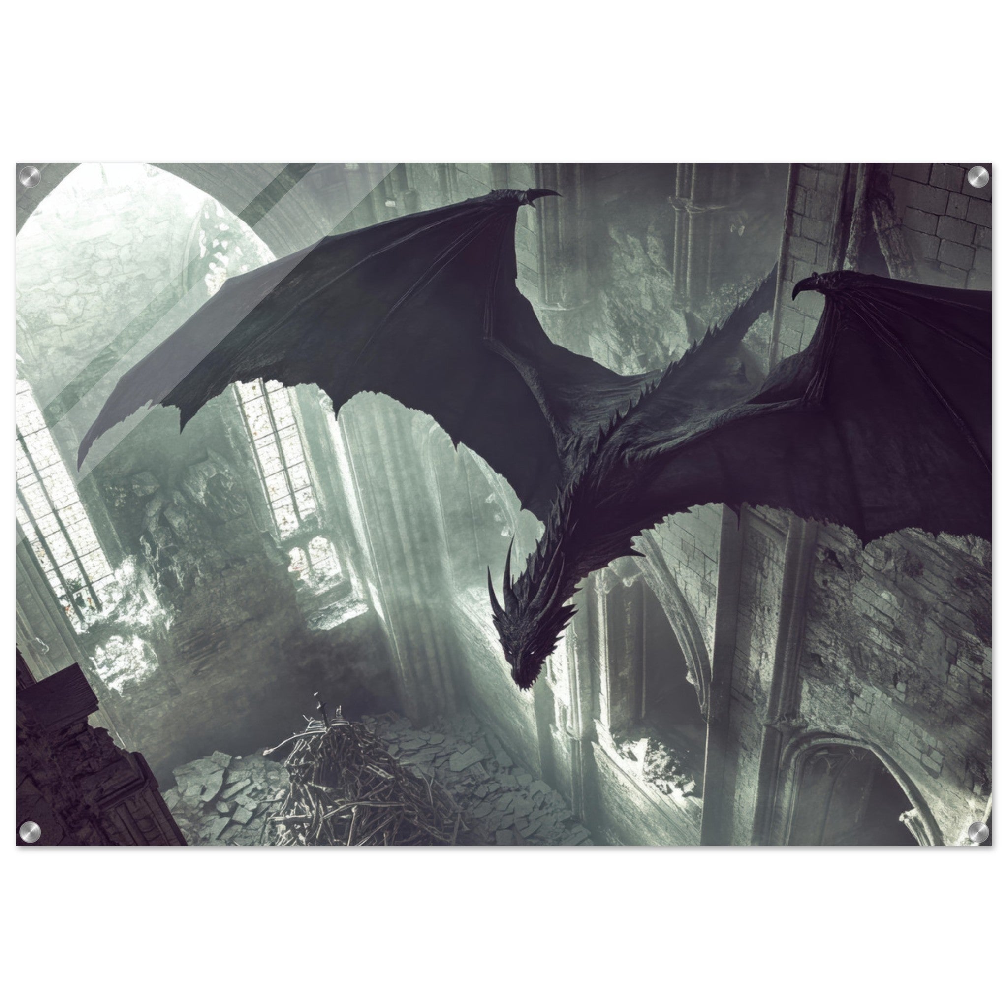 Acrylic Print Landscape - Gothic Shadow Dragons Lair Gothic Dramatic High 2 - Shop Ai Art WebShop - Digital Art online Store