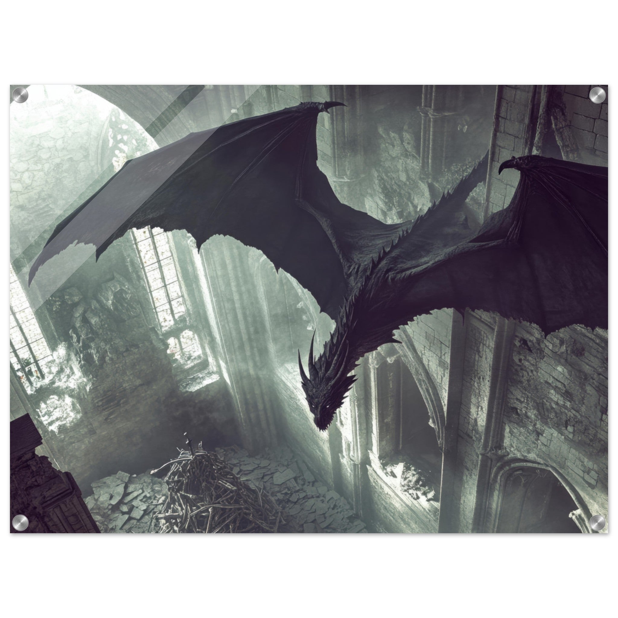 Acrylic Print Landscape - Gothic Shadow Dragons Lair Gothic Dramatic High 2 - Shop Ai Art WebShop - Digital Art online Store