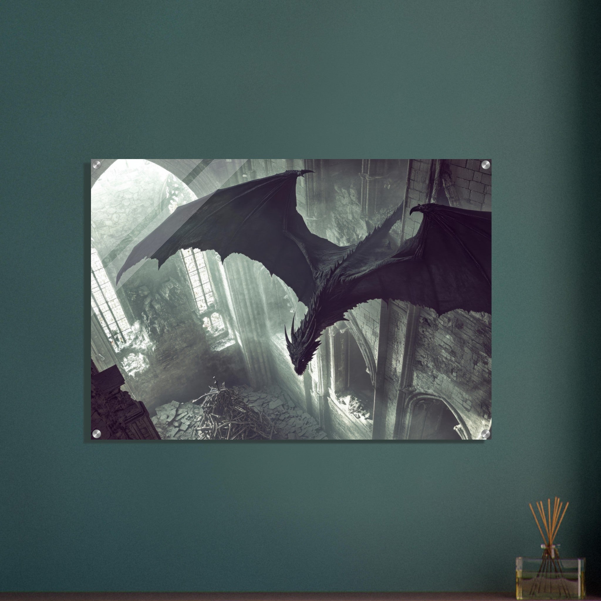 Acrylic Print Landscape - Gothic Shadow Dragons Lair Gothic Dramatic High 2 - Shop Ai Art WebShop - Digital Art online Store
