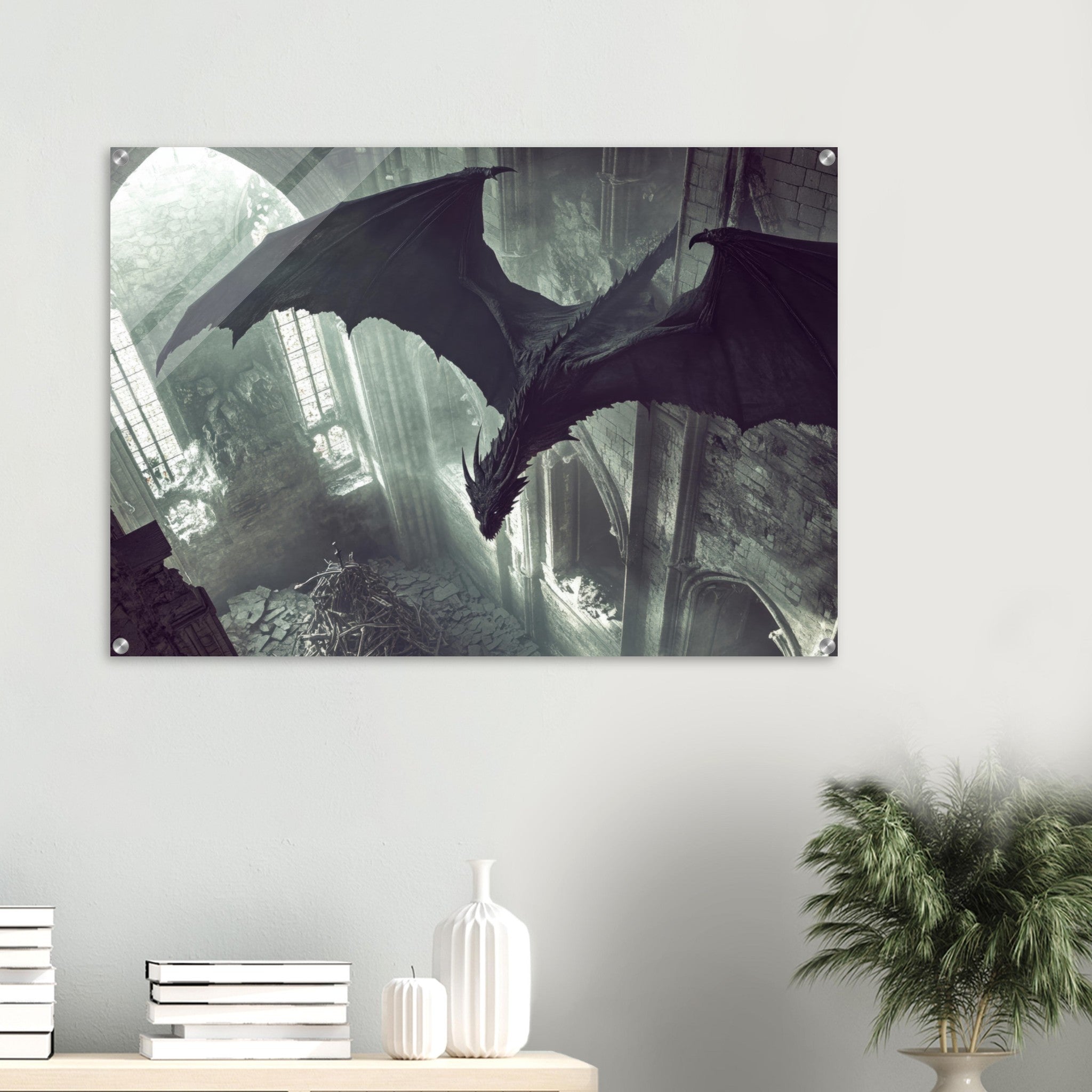 Acrylic Print Landscape - Gothic Shadow Dragons Lair Gothic Dramatic High 2 - Shop Ai Art WebShop - Digital Art online Store
