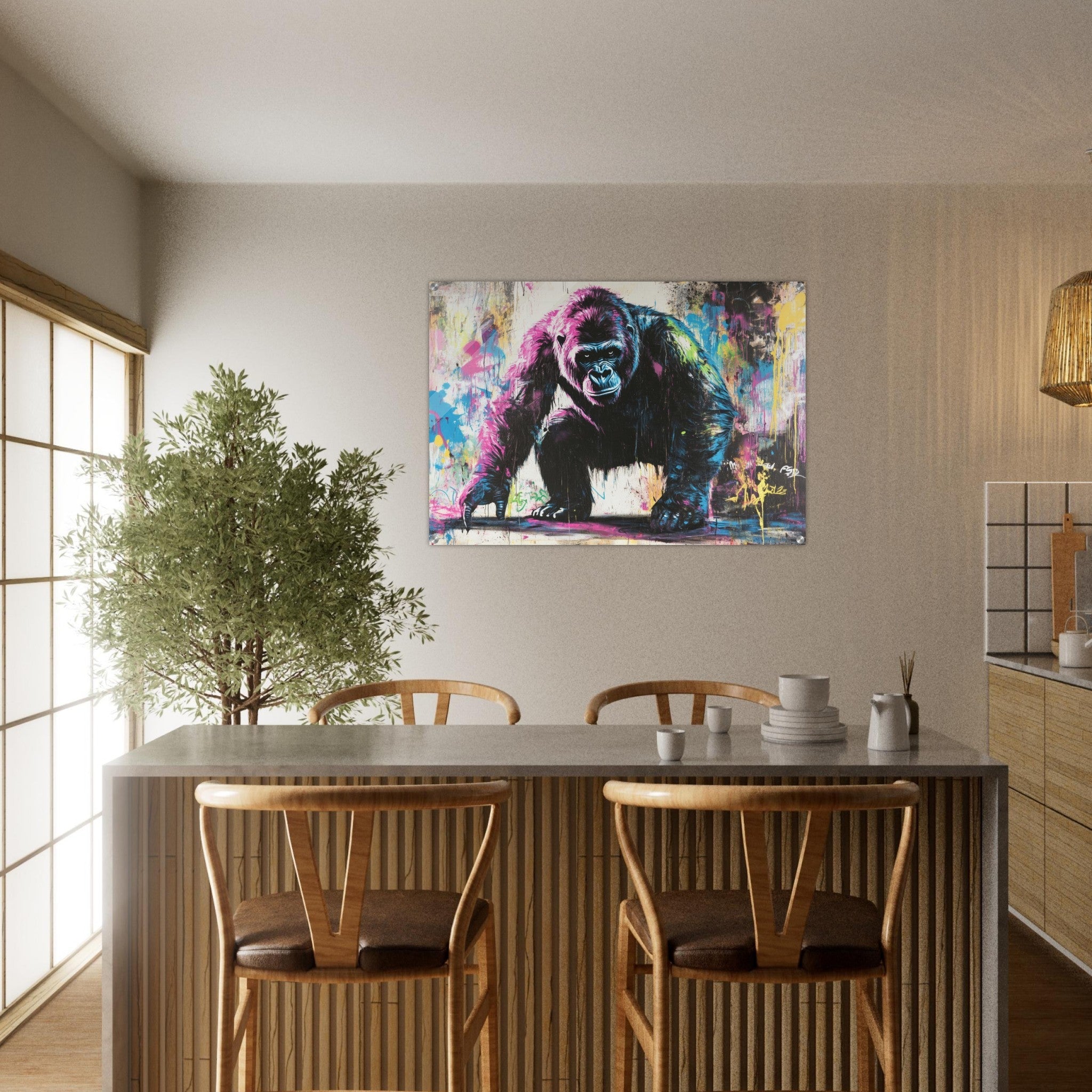 Acrylic Print Landscape - Graffiti - Style Street Art Gorilla A powerful 3 - Shop Ai Art WebShop - Digital Art online Store