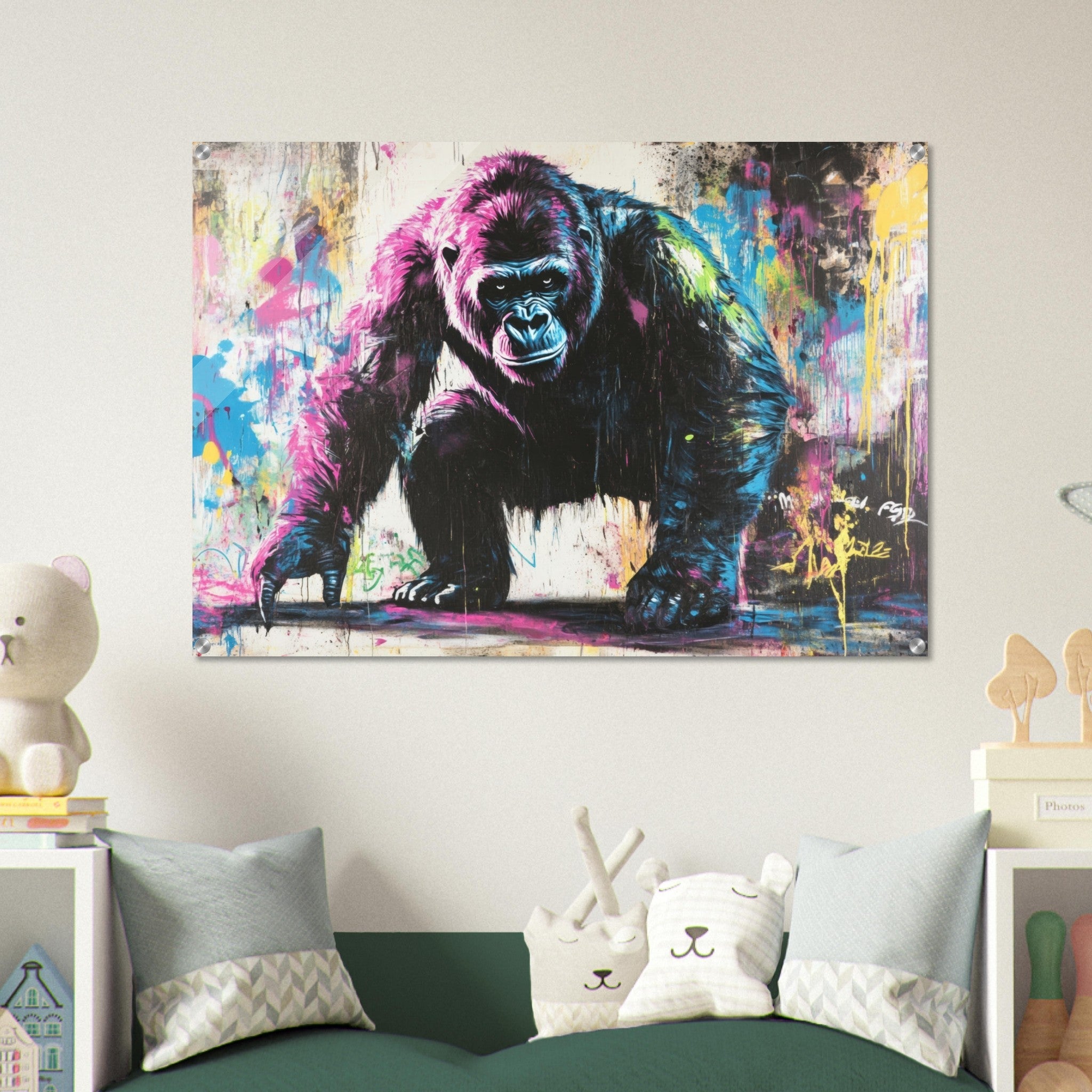Acrylic Print Landscape - Graffiti - Style Street Art Gorilla A powerful 3 - Shop Ai Art WebShop - Digital Art online Store