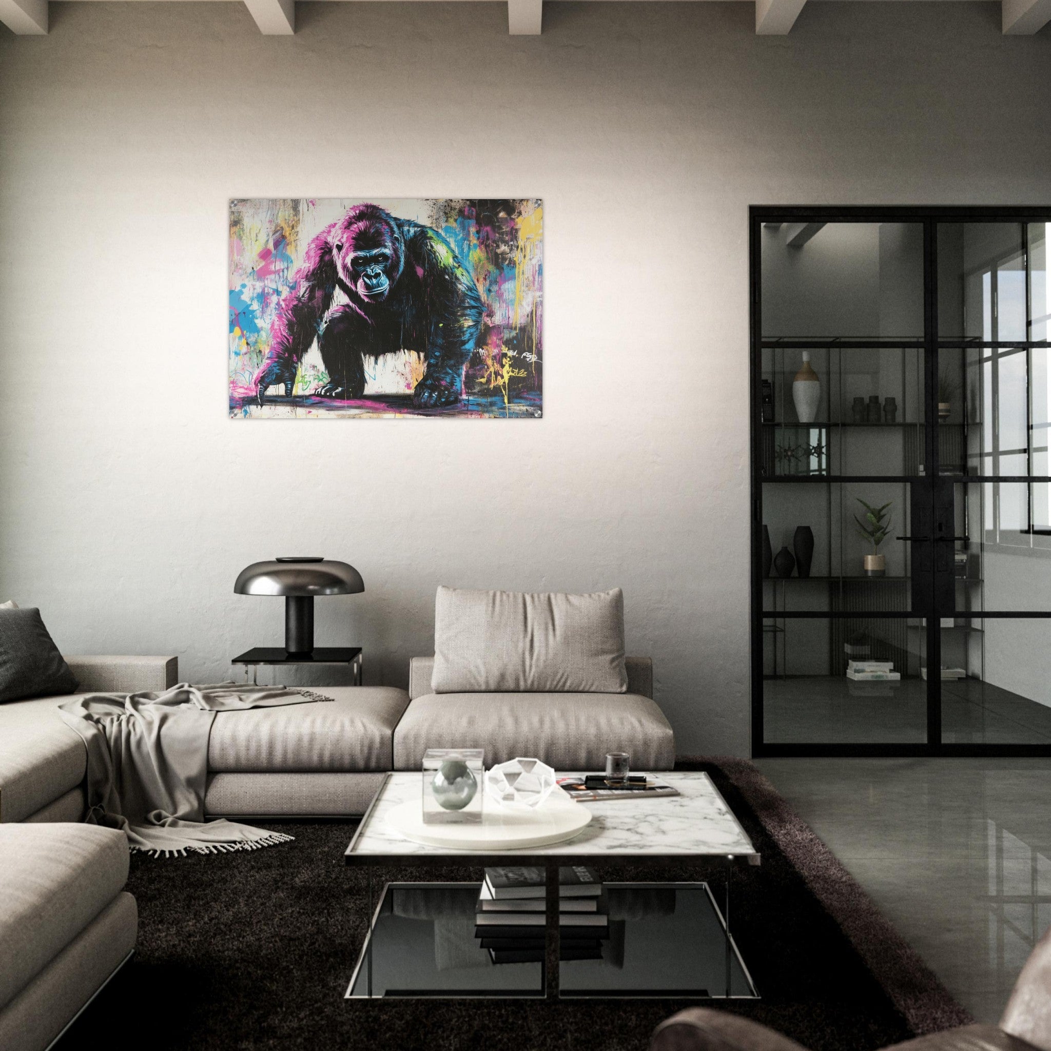 Acrylic Print Landscape - Graffiti - Style Street Art Gorilla A powerful 3 - Shop Ai Art WebShop - Digital Art online Store