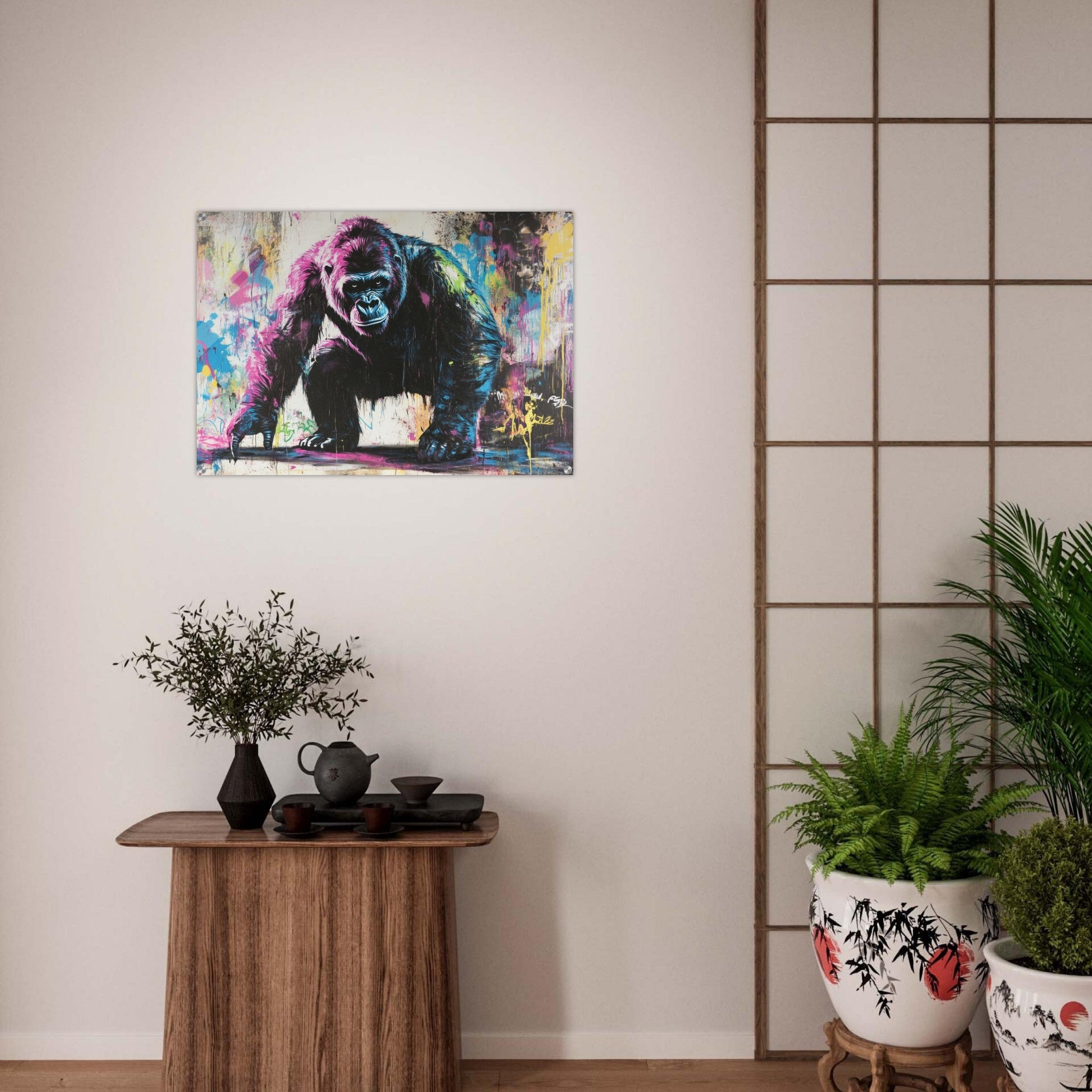 Acrylic Print Landscape - Graffiti - Style Street Art Gorilla A powerful 3 - Shop Ai Art WebShop - Digital Art online Store