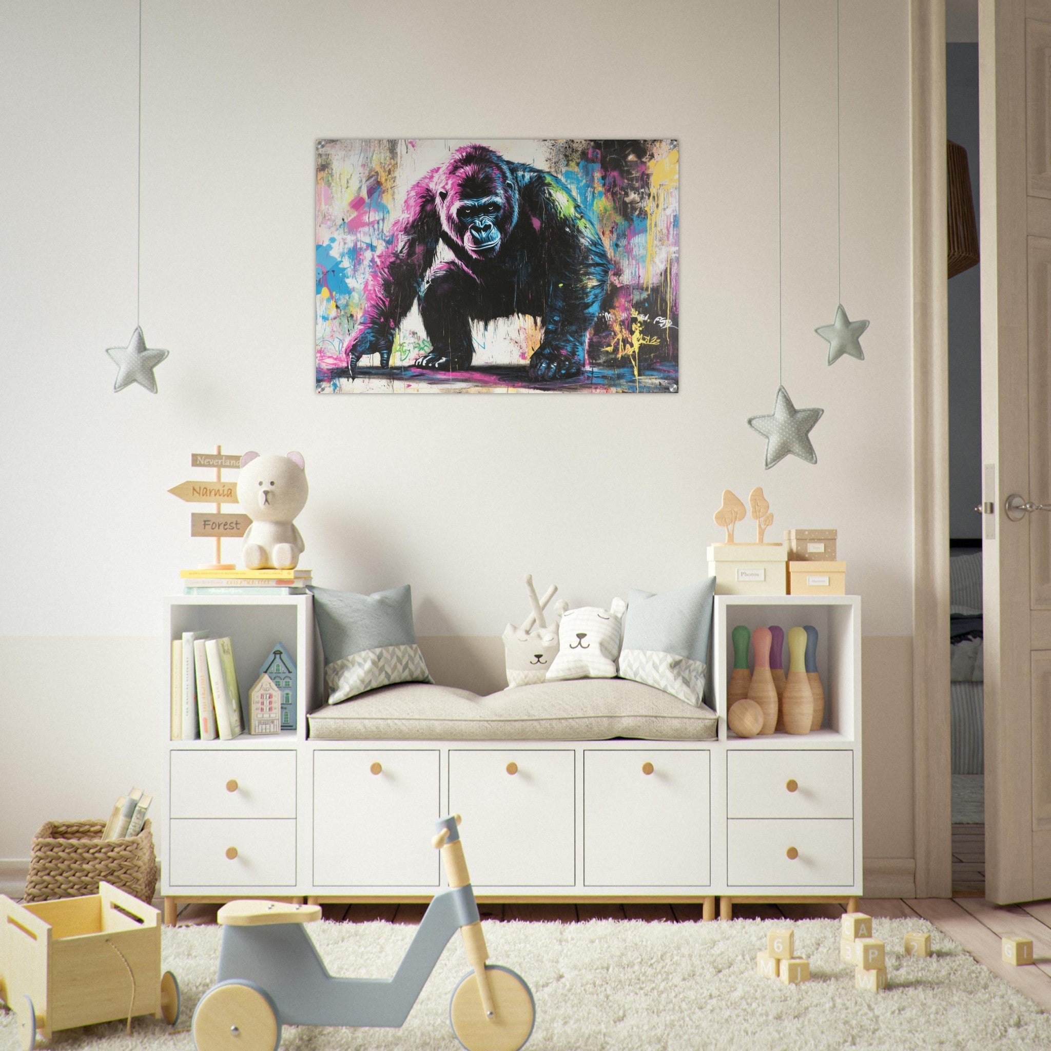 Acrylic Print Landscape - Graffiti - Style Street Art Gorilla A powerful 3 - Shop Ai Art WebShop - Digital Art online Store
