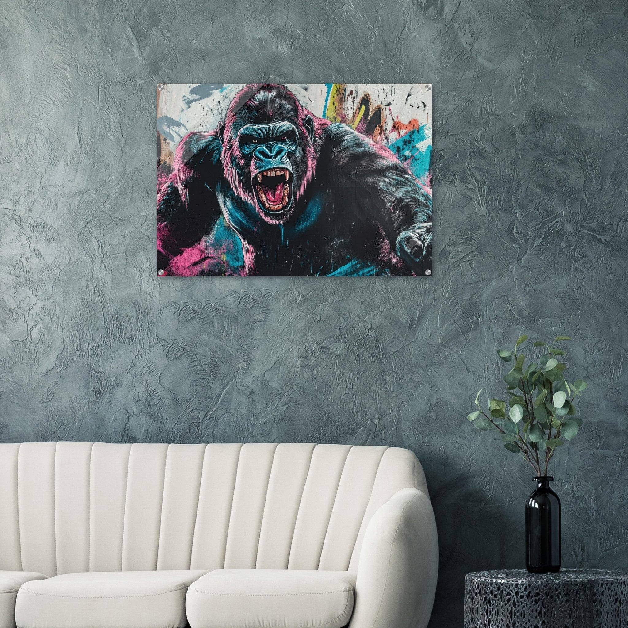 Acrylic Print Landscape - Graffiti - Style Street Art Gorilla A powerful 7 - Ai Art Force
