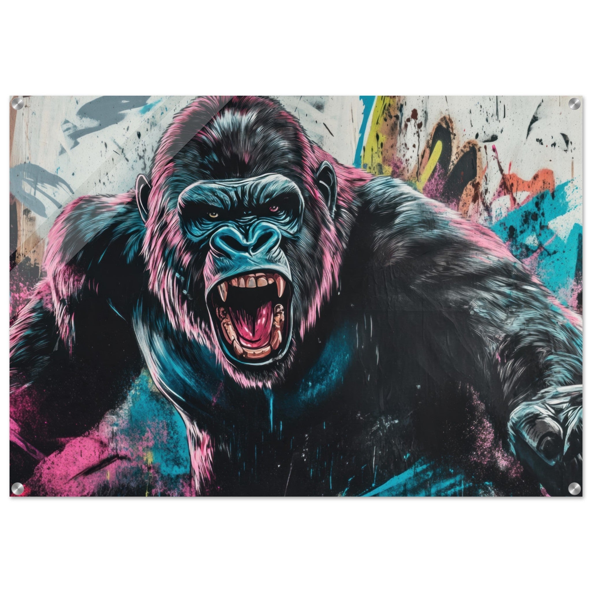Acrylic Print Landscape - Graffiti - Style Street Art Gorilla A powerful 7 - Ai Art Force