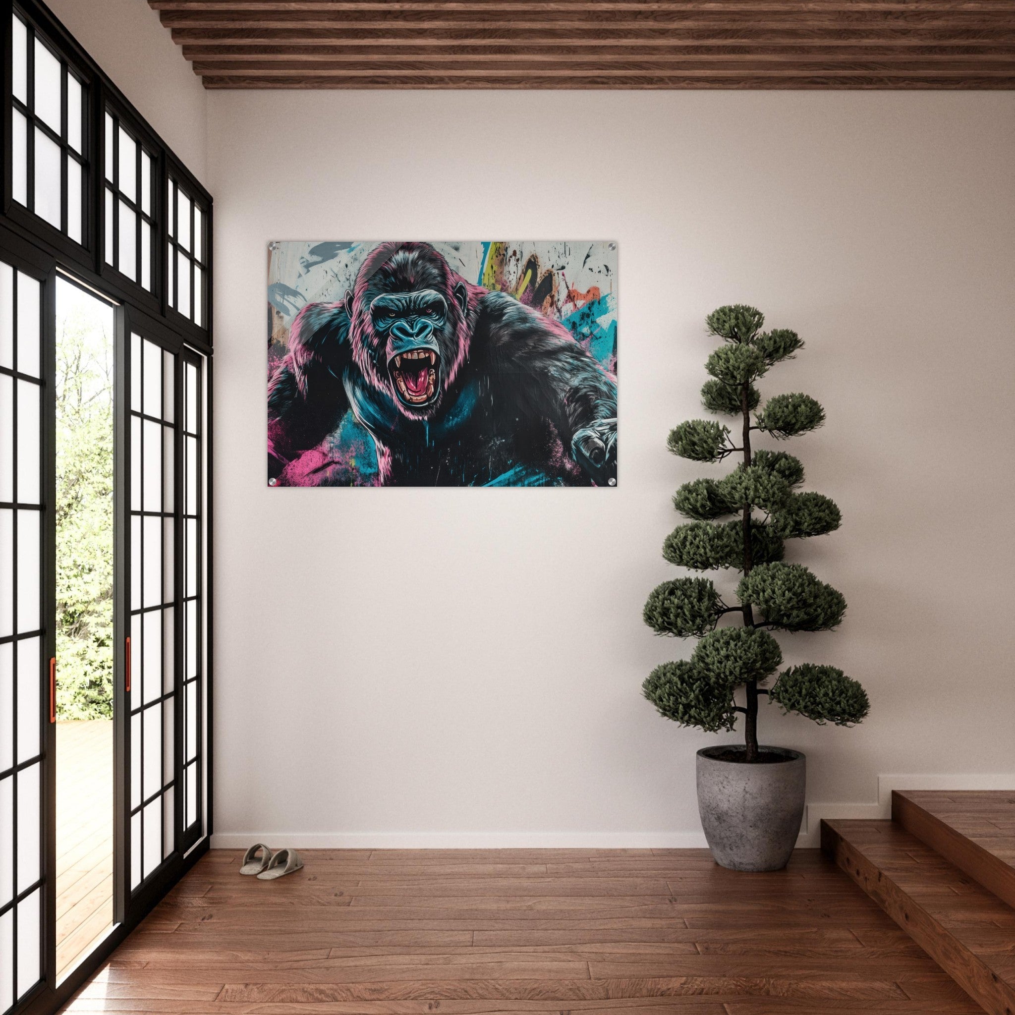 Acrylic Print Landscape - Graffiti - Style Street Art Gorilla A powerful 7 - Ai Art Force