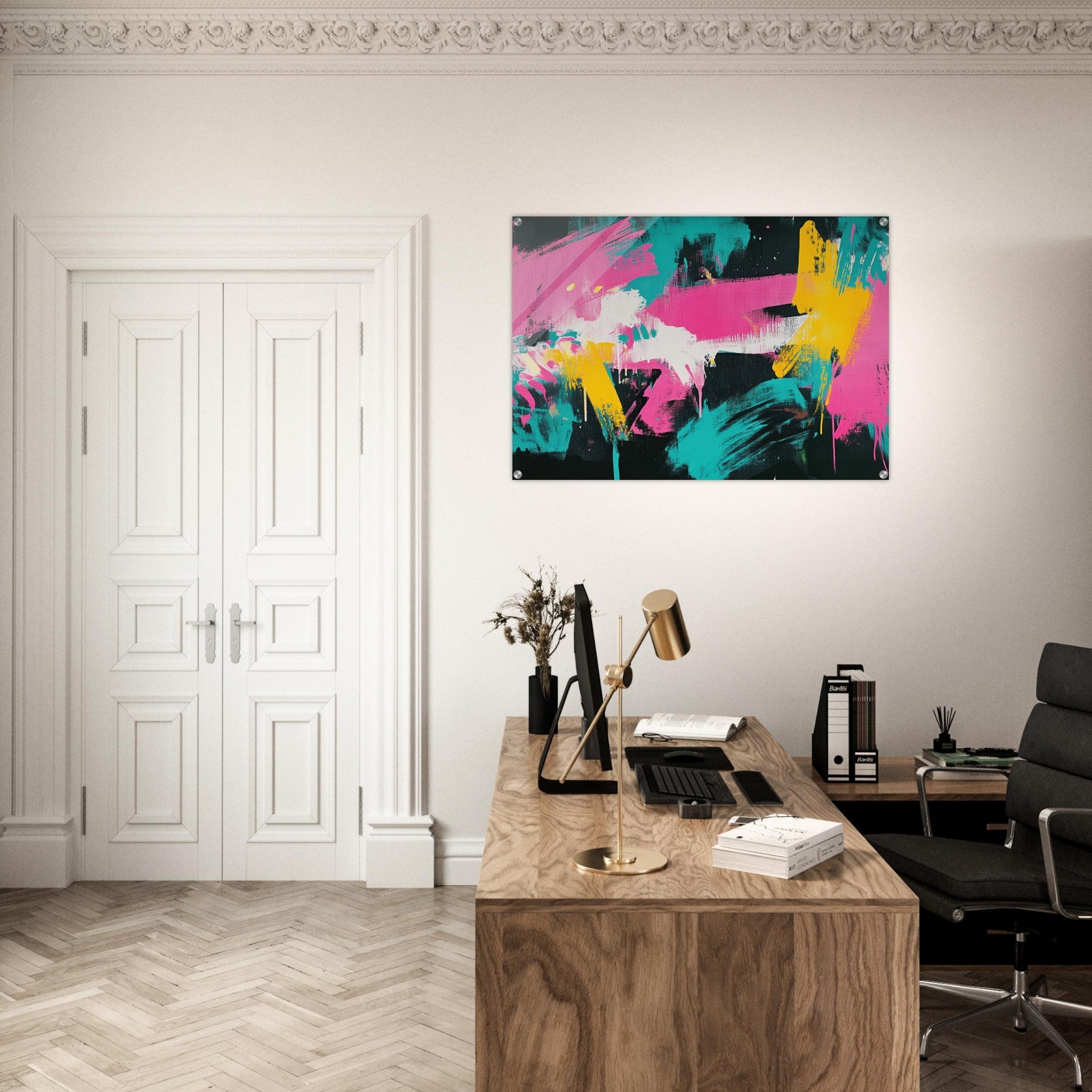 Acrylic Print Landscape - Neon Reverie An explosion of neon lights in pink - Shop Ai Art WebShop - Digital Art online Store