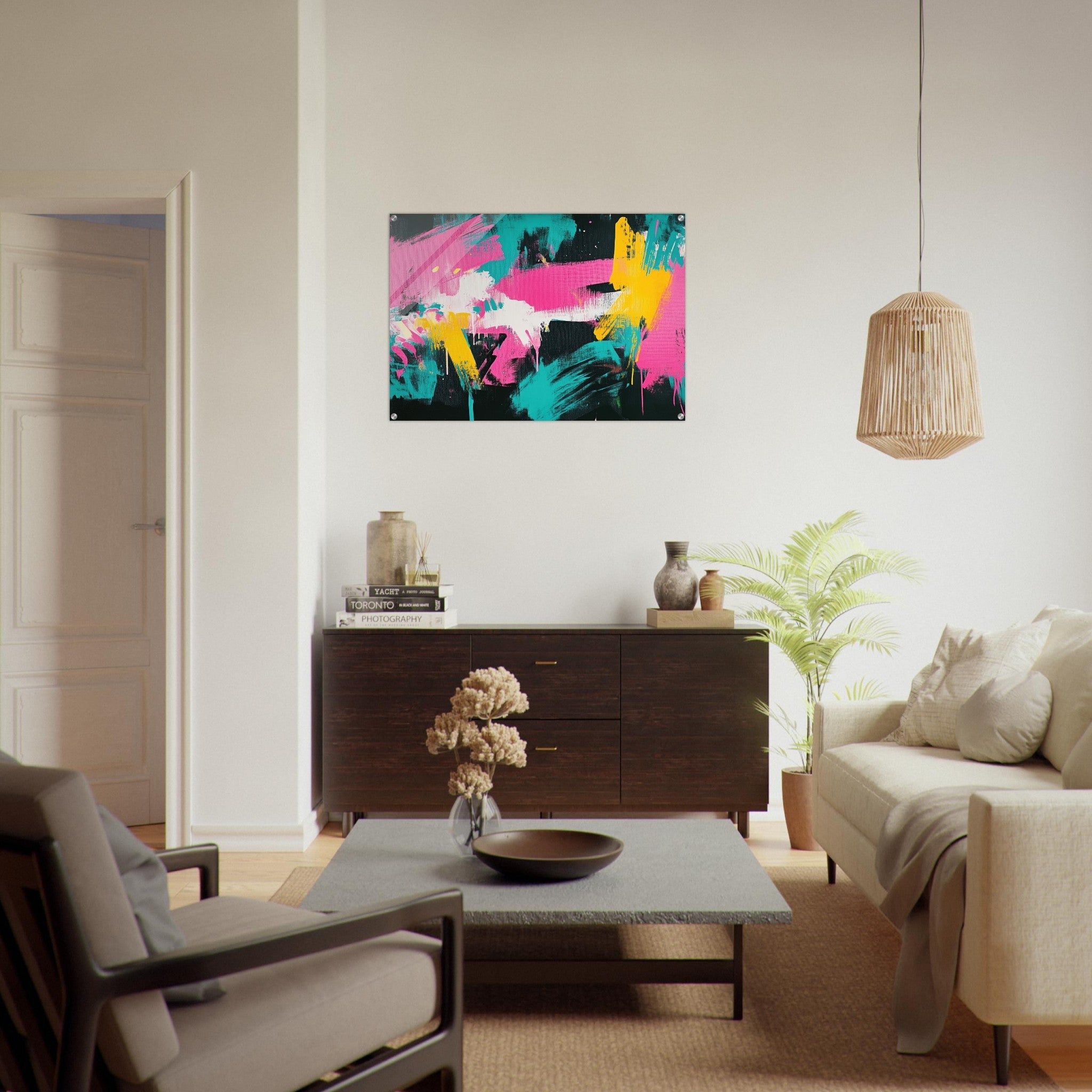 Acrylic Print Landscape - Neon Reverie An explosion of neon lights in pink - Shop Ai Art WebShop - Digital Art online Store