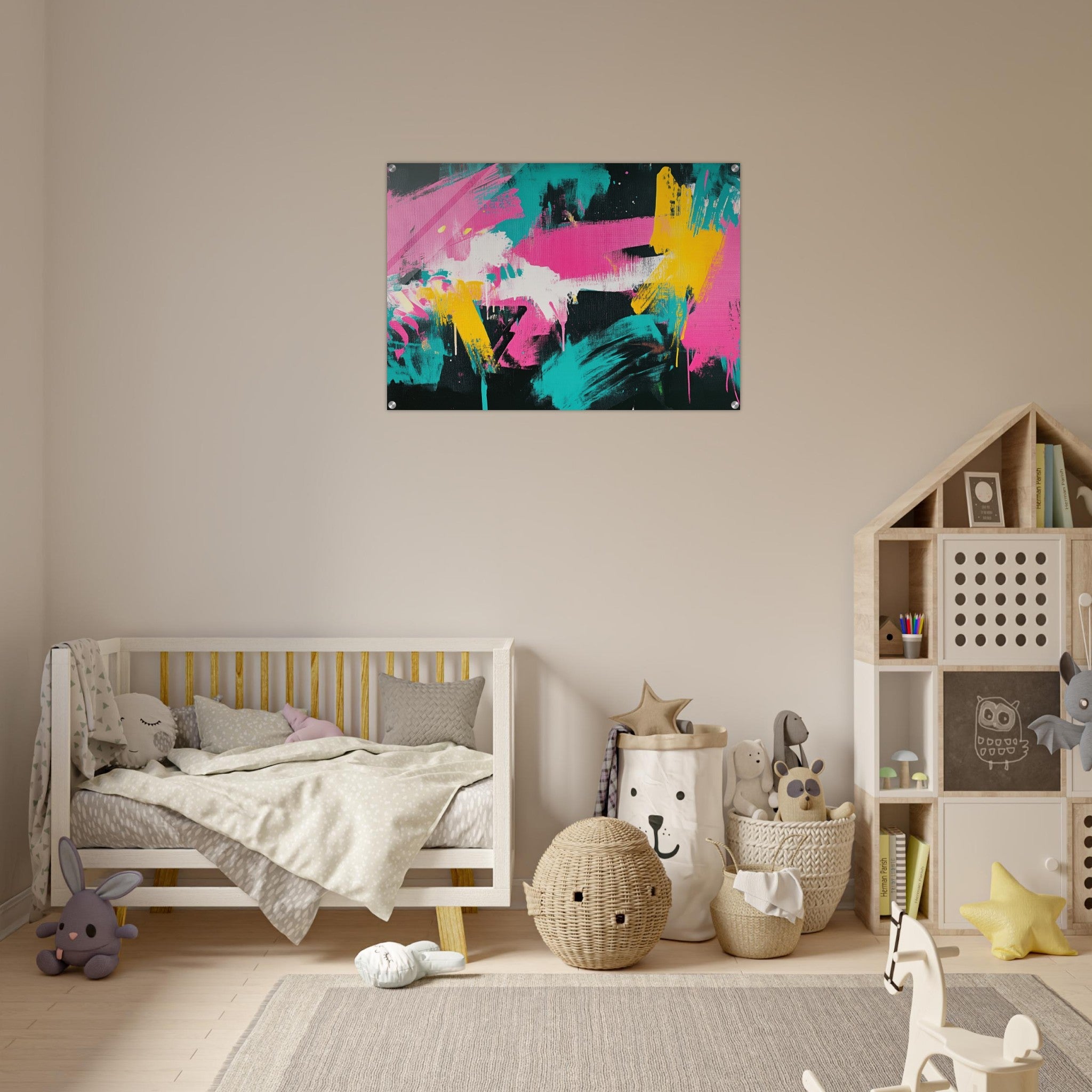 Acrylic Print Landscape - Neon Reverie An explosion of neon lights in pink - Shop Ai Art WebShop - Digital Art online Store