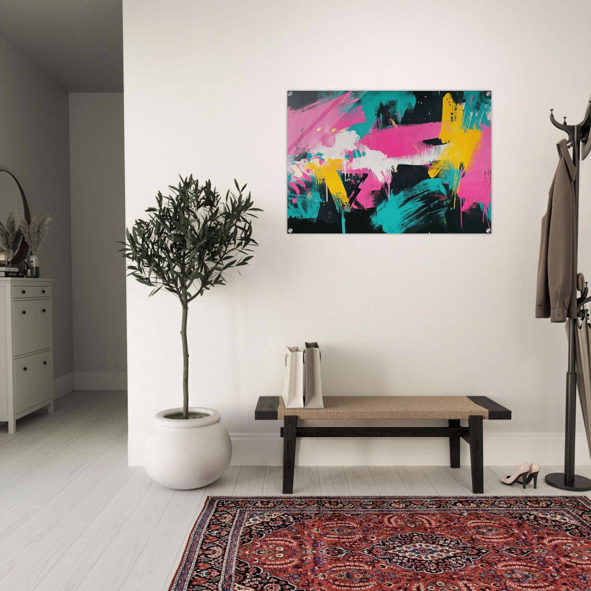 Acrylic Print Landscape - Neon Reverie An explosion of neon lights in pink - Shop Ai Art WebShop - Digital Art online Store