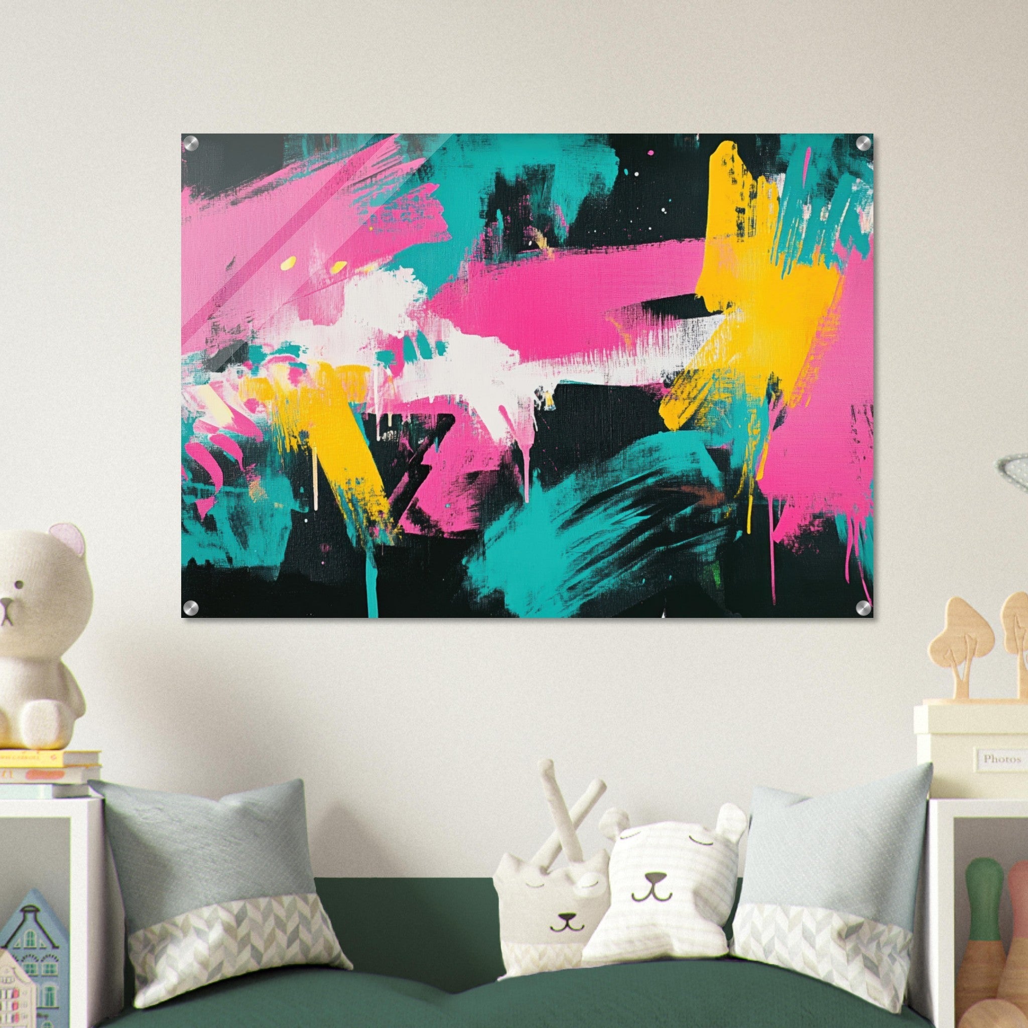 Acrylic Print Landscape - Neon Reverie An explosion of neon lights in pink - Shop Ai Art WebShop - Digital Art online Store