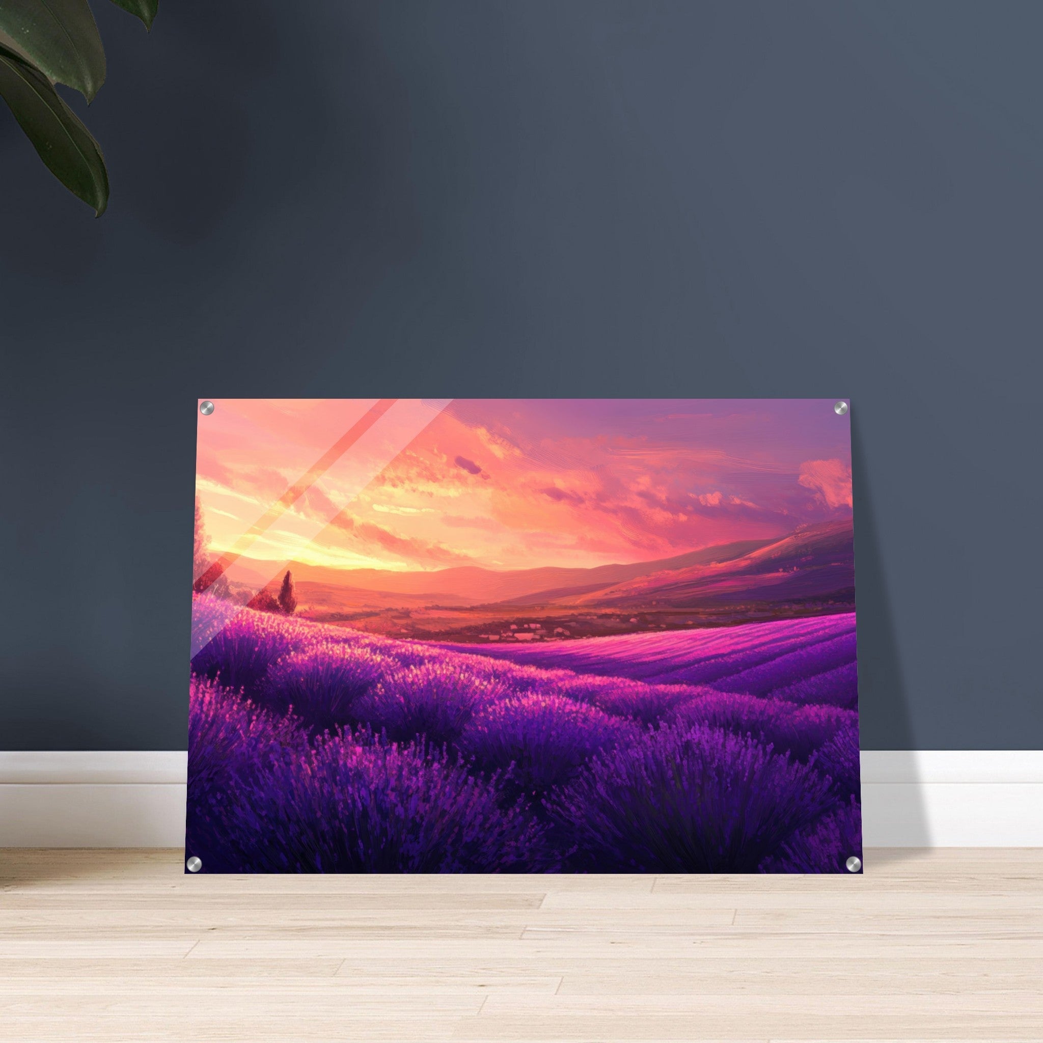 Acrylic Print Landscape - Rolling lavender fields under a pink - hued sunset 2 - Shop Ai Art WebShop - Digital Art online Store