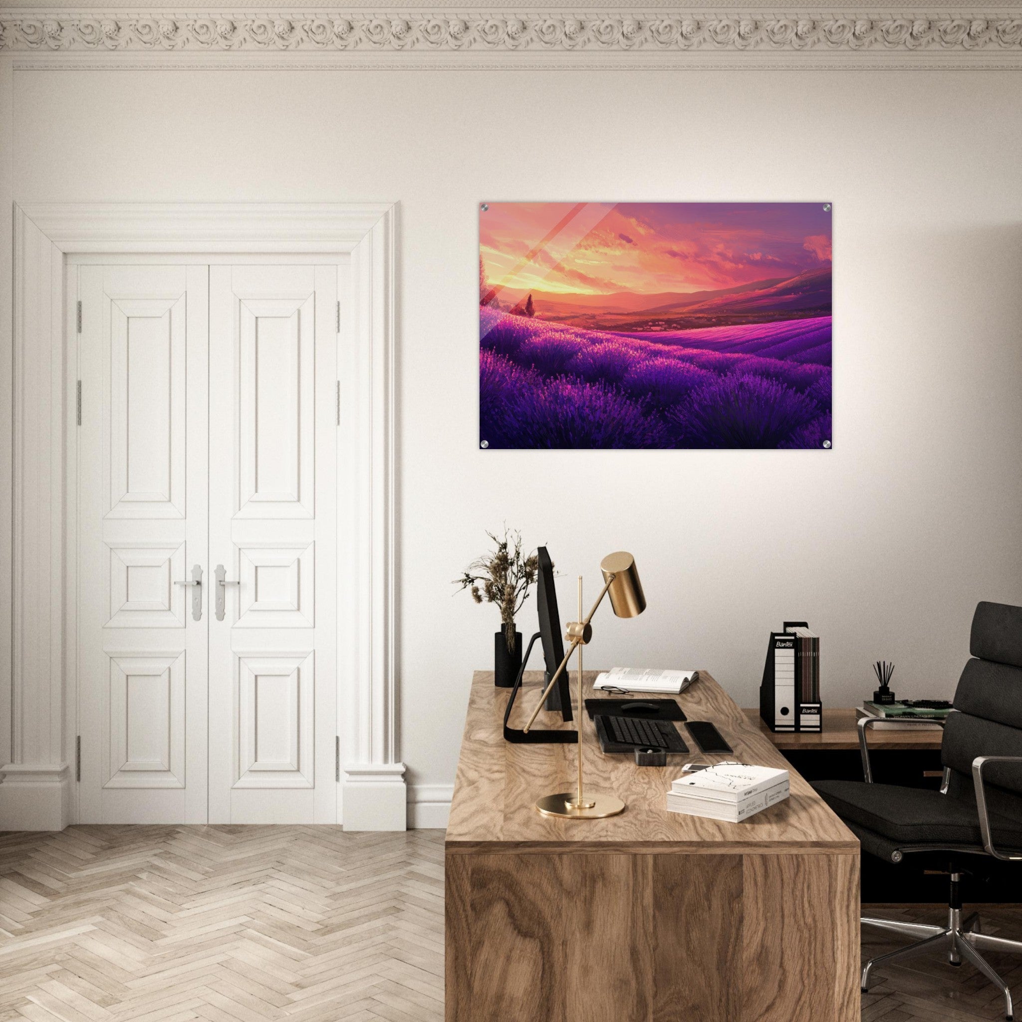 Acrylic Print Landscape - Rolling lavender fields under a pink - hued sunset 2 - Shop Ai Art WebShop - Digital Art online Store