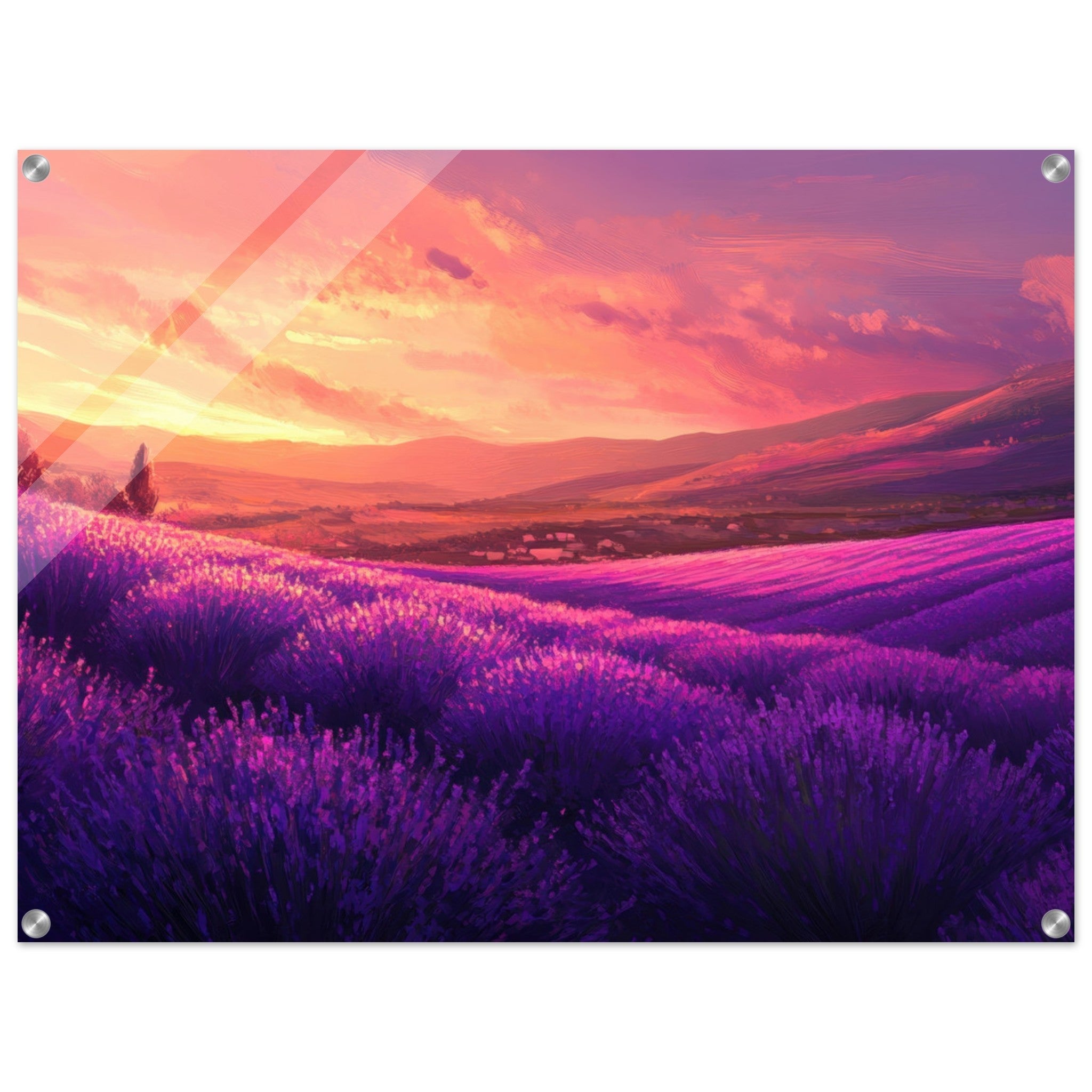 Acrylic Print Landscape - Rolling lavender fields under a pink - hued sunset 2 - Shop Ai Art WebShop - Digital Art online Store