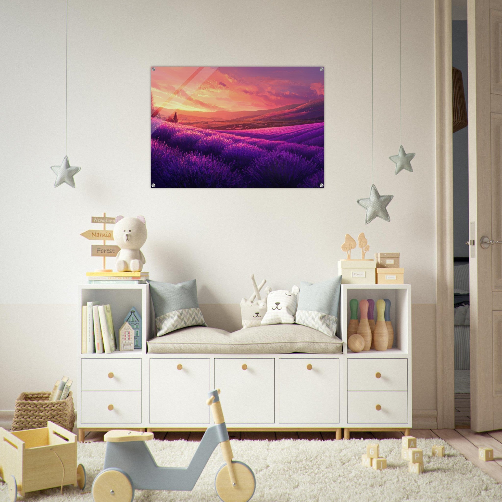 Acrylic Print Landscape - Rolling lavender fields under a pink - hued sunset 2 - Shop Ai Art WebShop - Digital Art online Store