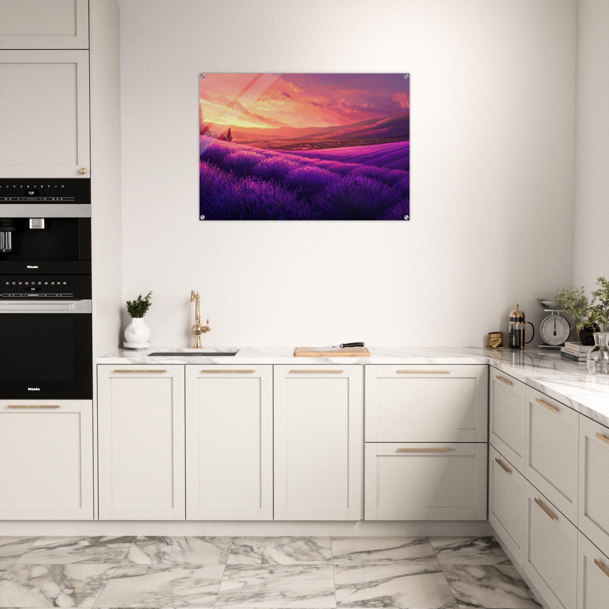 Acrylic Print Landscape - Rolling lavender fields under a pink - hued sunset 2 - Shop Ai Art WebShop - Digital Art online Store