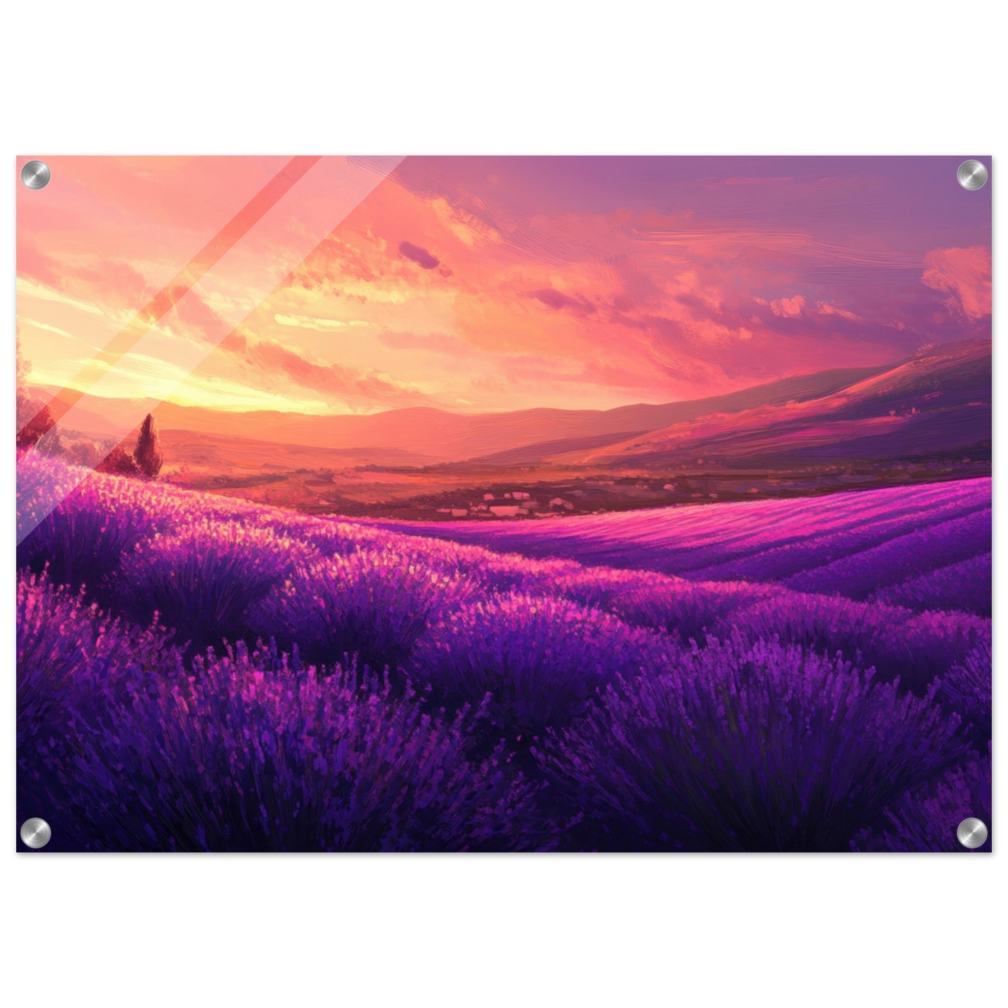 Acrylic Print Landscape - Rolling lavender fields under a pink - hued sunset 2 - Shop Ai Art WebShop - Digital Art online Store
