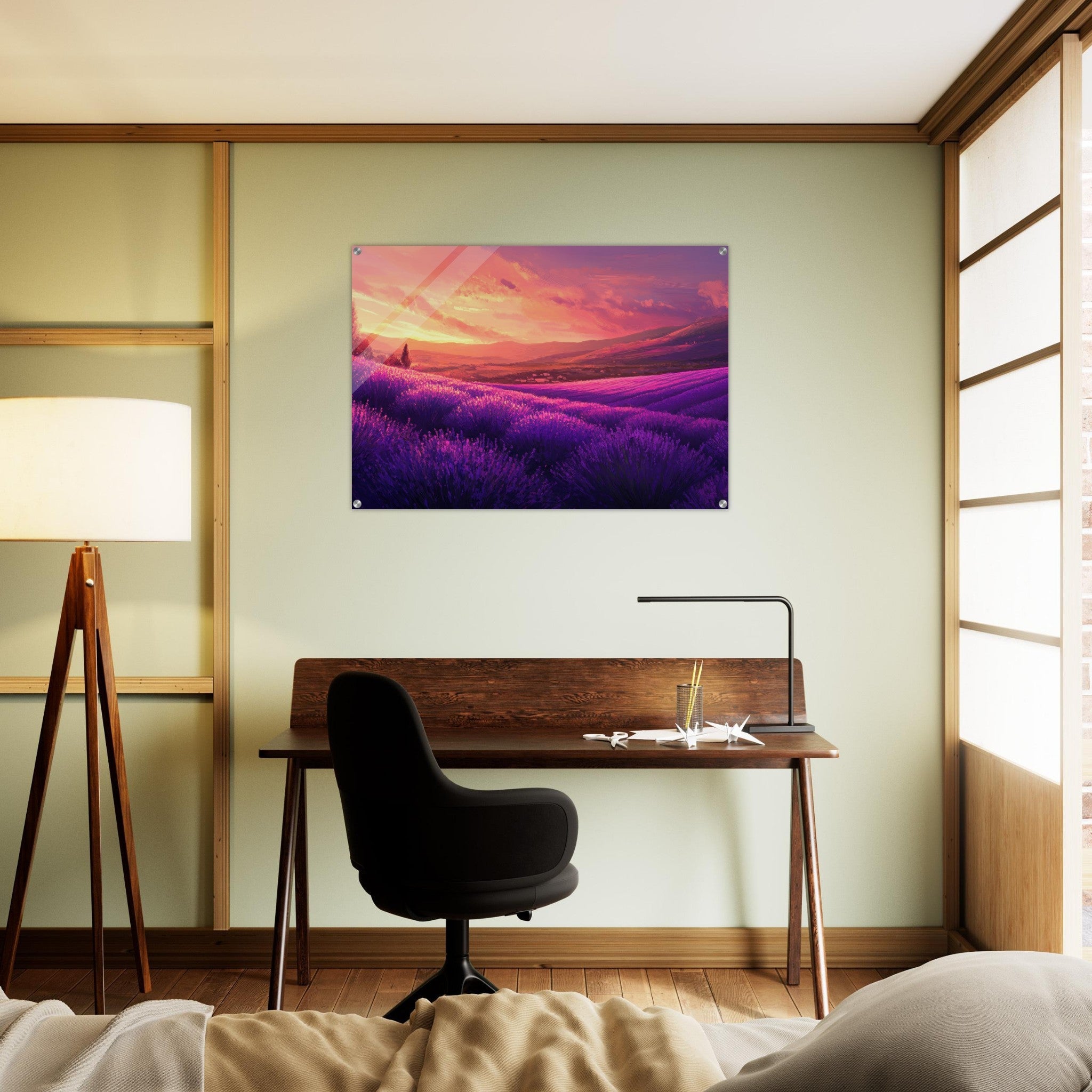 Acrylic Print Landscape - Rolling lavender fields under a pink - hued sunset 2 - Shop Ai Art WebShop - Digital Art online Store