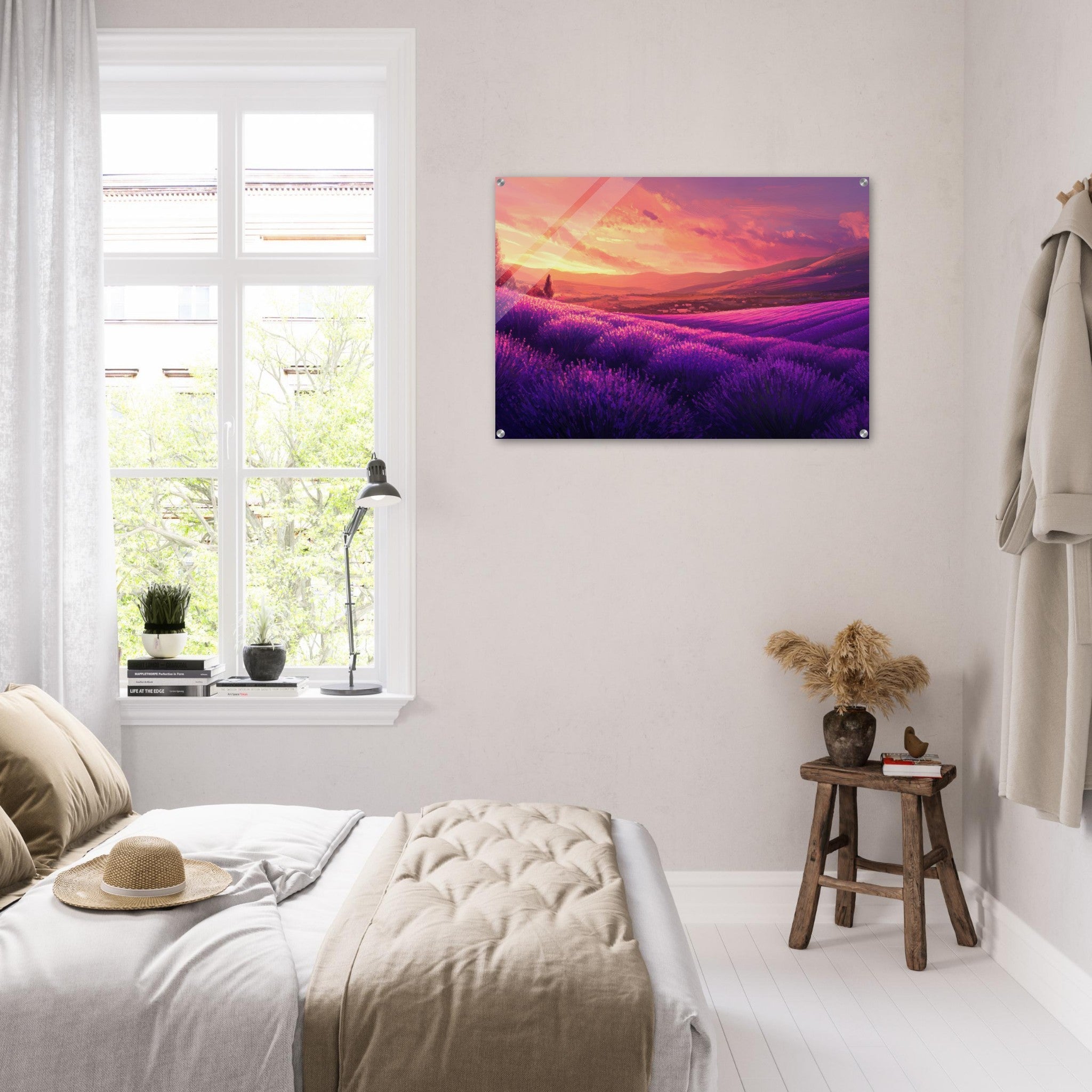Acrylic Print Landscape - Rolling lavender fields under a pink - hued sunset 2 - Shop Ai Art WebShop - Digital Art online Store